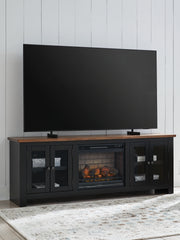 Prime Furniture - Ashley Furniture - Wildenauer 76" TV Stand with Electric Fireplace - 76" TV Stand with Electric Fireplace / Brown/Black - W664W1