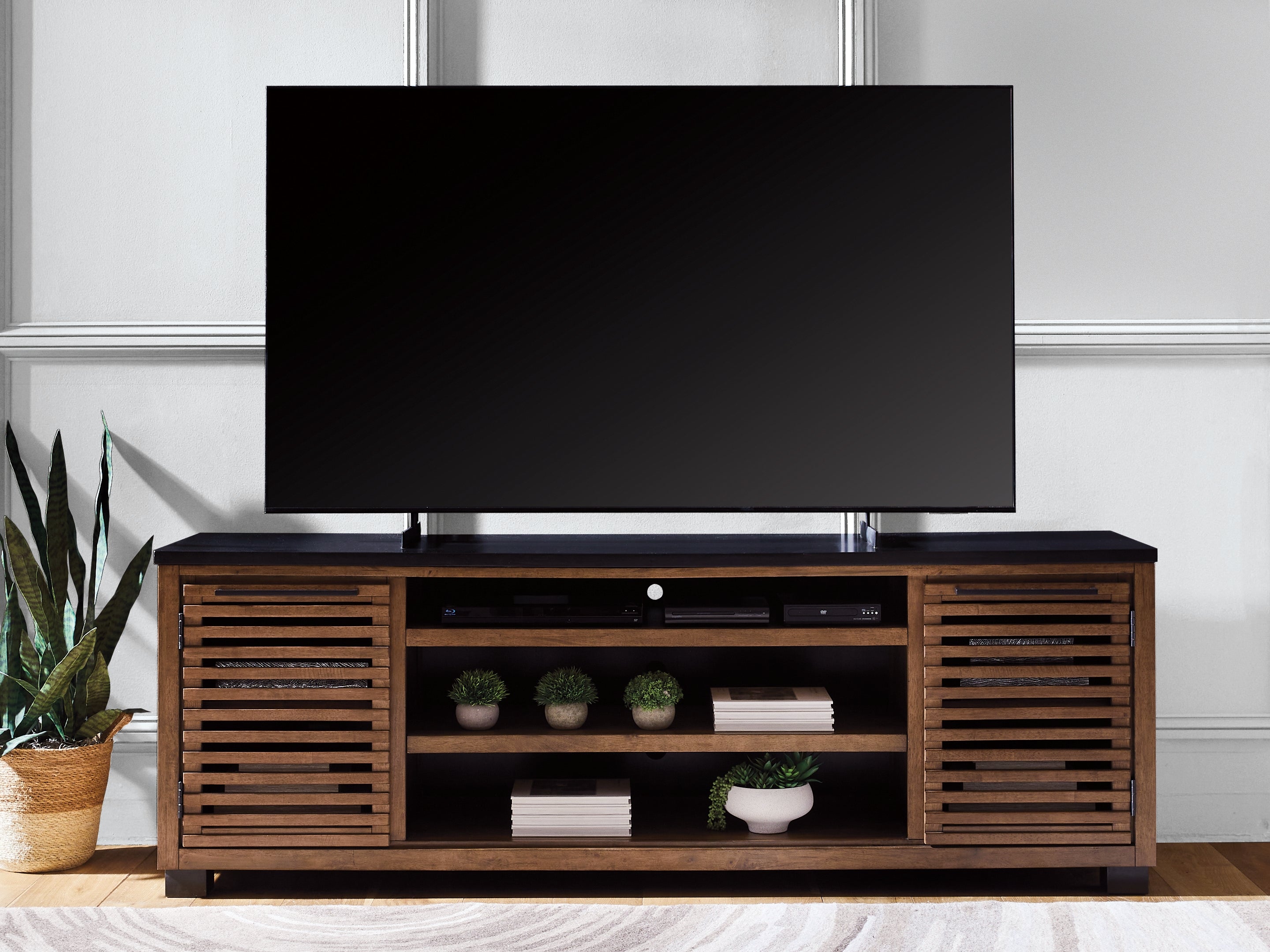 Prime Furniture - Ashley Furniture - Kallari 84" TV Stand - 84" / Warm Brown/Black - W737-78