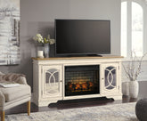 Prime Furniture - Ashley Furniture - Realyn 74" TV Stand with Electric Fireplace - 74" TV Stand with Electric Fireplace / Chipped White - W743W2