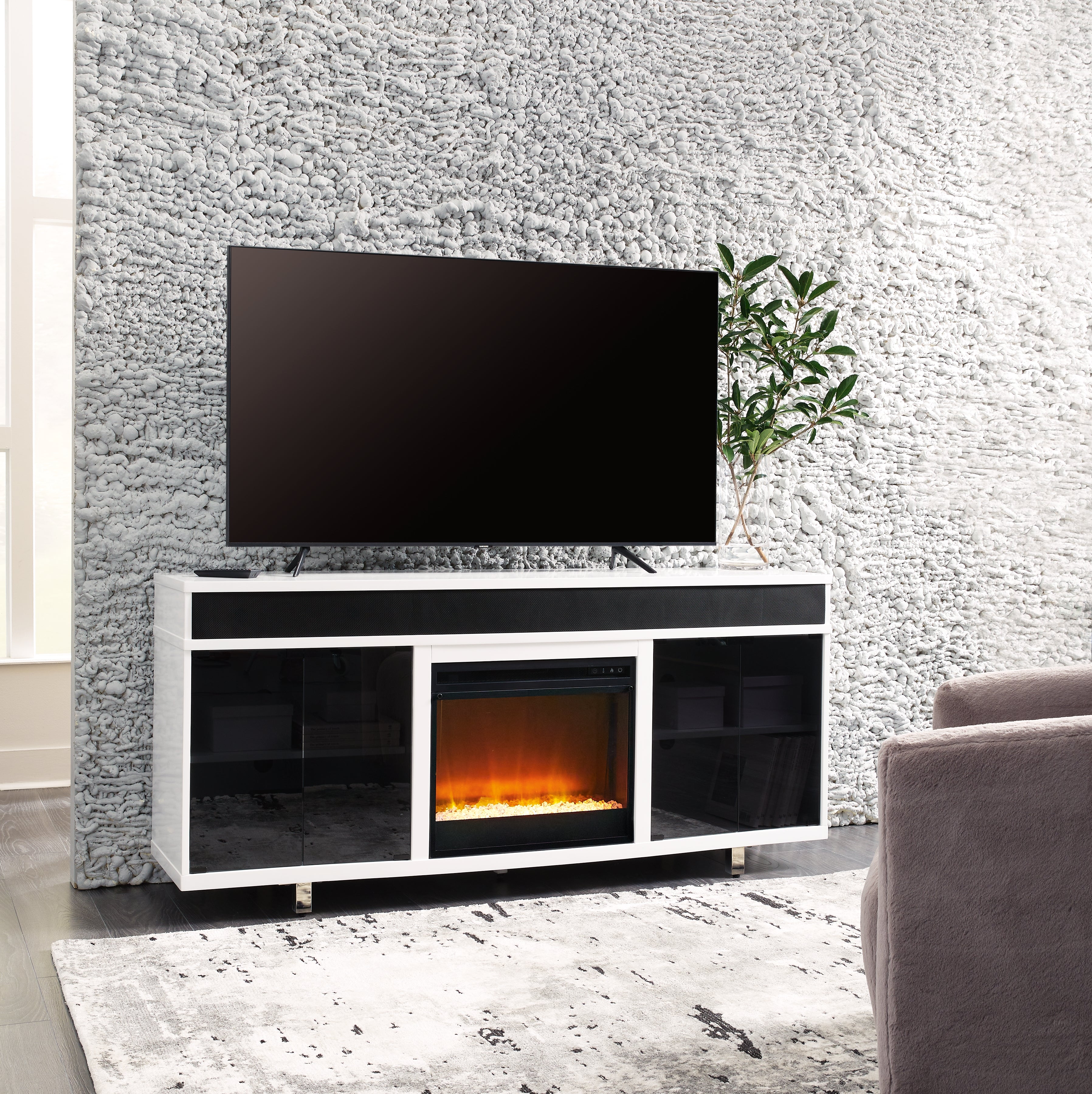 Prime Furniture - Ashley Furniture - Gardoni 72" TV Stand with Electric Fireplace - 72" TV Stand with Electric Fireplace / White/Black - W756W1