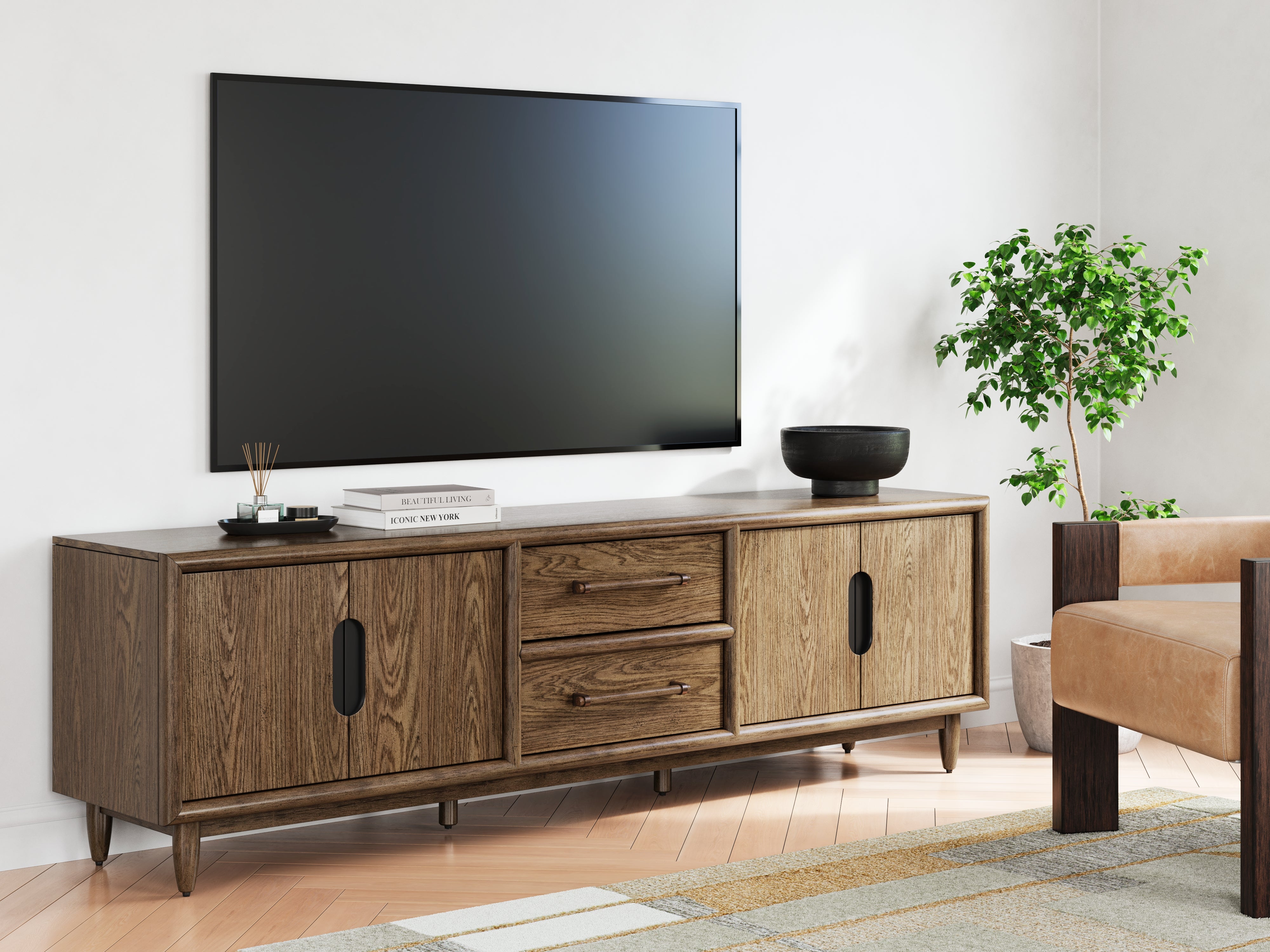 Prime Furniture - Ashley Furniture - Roanhowe 85" TV Stand - 85" / Brown - W769-68