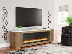 Prime Furniture - Ashley Furniture - Camdill 80" TV Stand with Electric Fireplace - 80" TV Stand with Electric Fireplace / Light Brown - W808W1