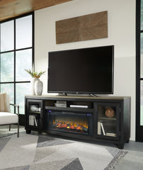 Prime Furniture - Ashley Furniture - Foyland 83" TV Stand with Electric Fireplace - 83" TV Stand with Electric Fireplace / Black/Brown - W989W1