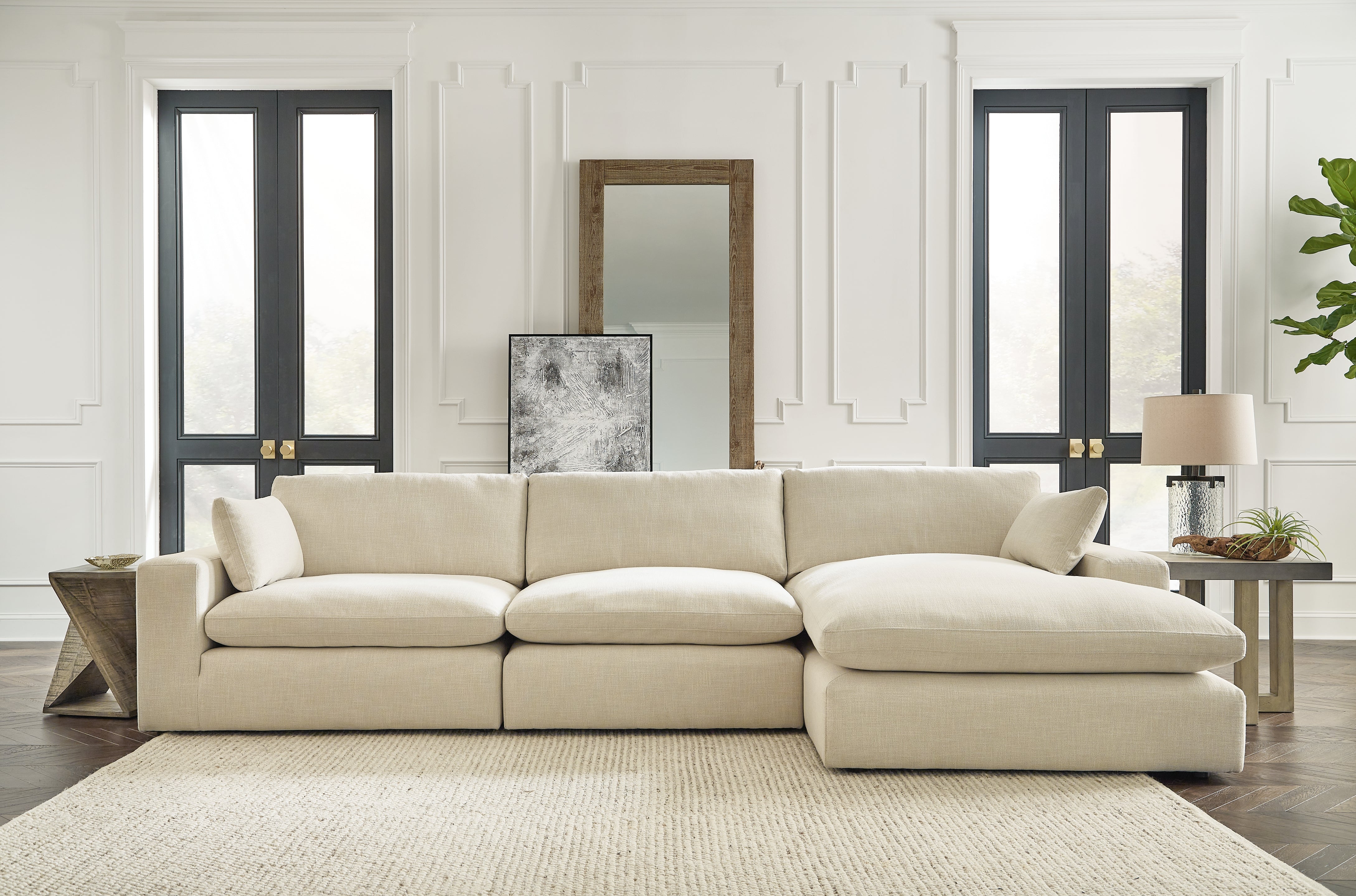 Prime Furniture - Ashley Furniture - Elyza Sectional - RAF 3-Piece Sectional with Chaise / Linen - 10006S4