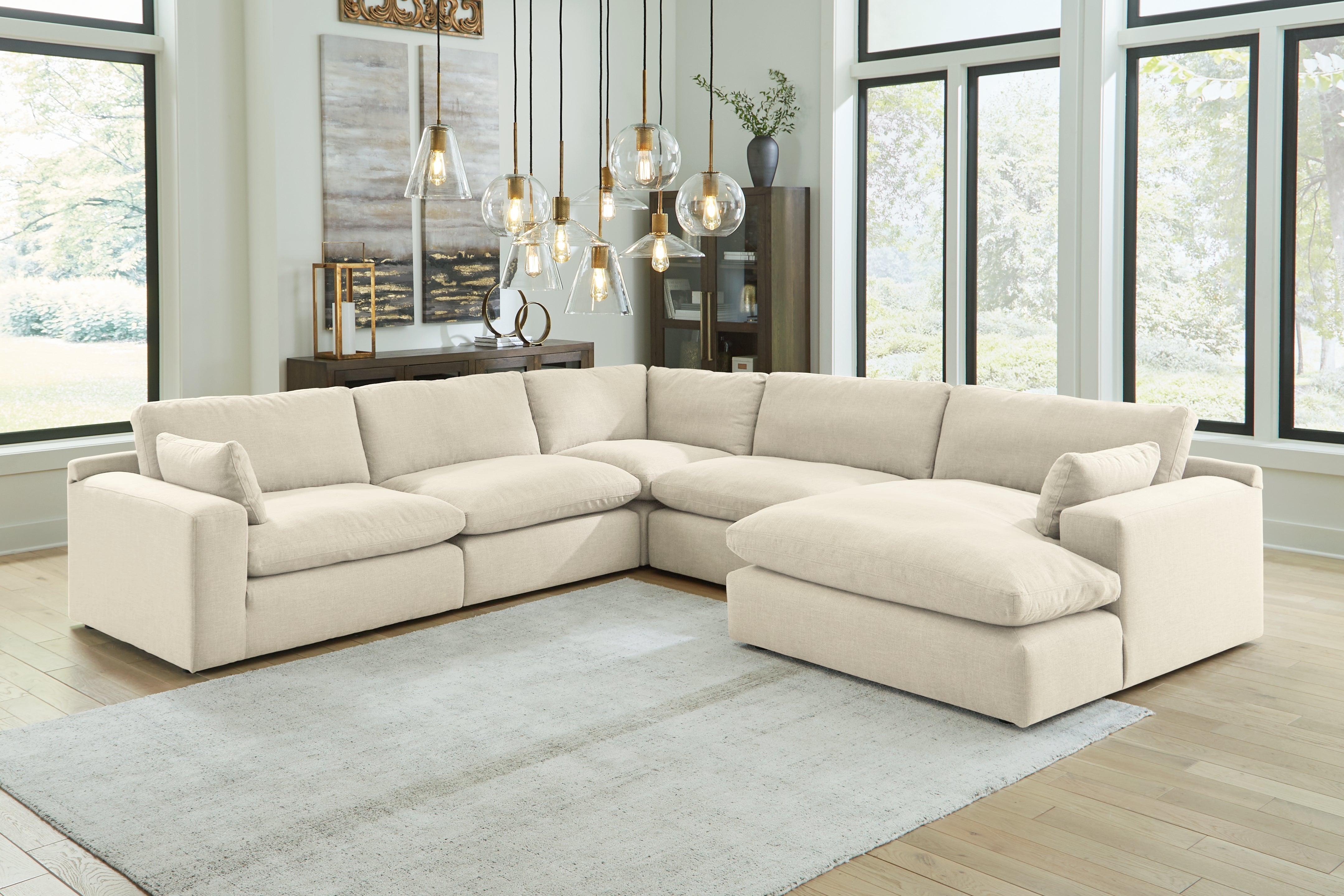 Prime Furniture - Ashley Furniture - Elyza Sectional - RAF 5-Piece Sectional with Chaise / Linen - 10006S7