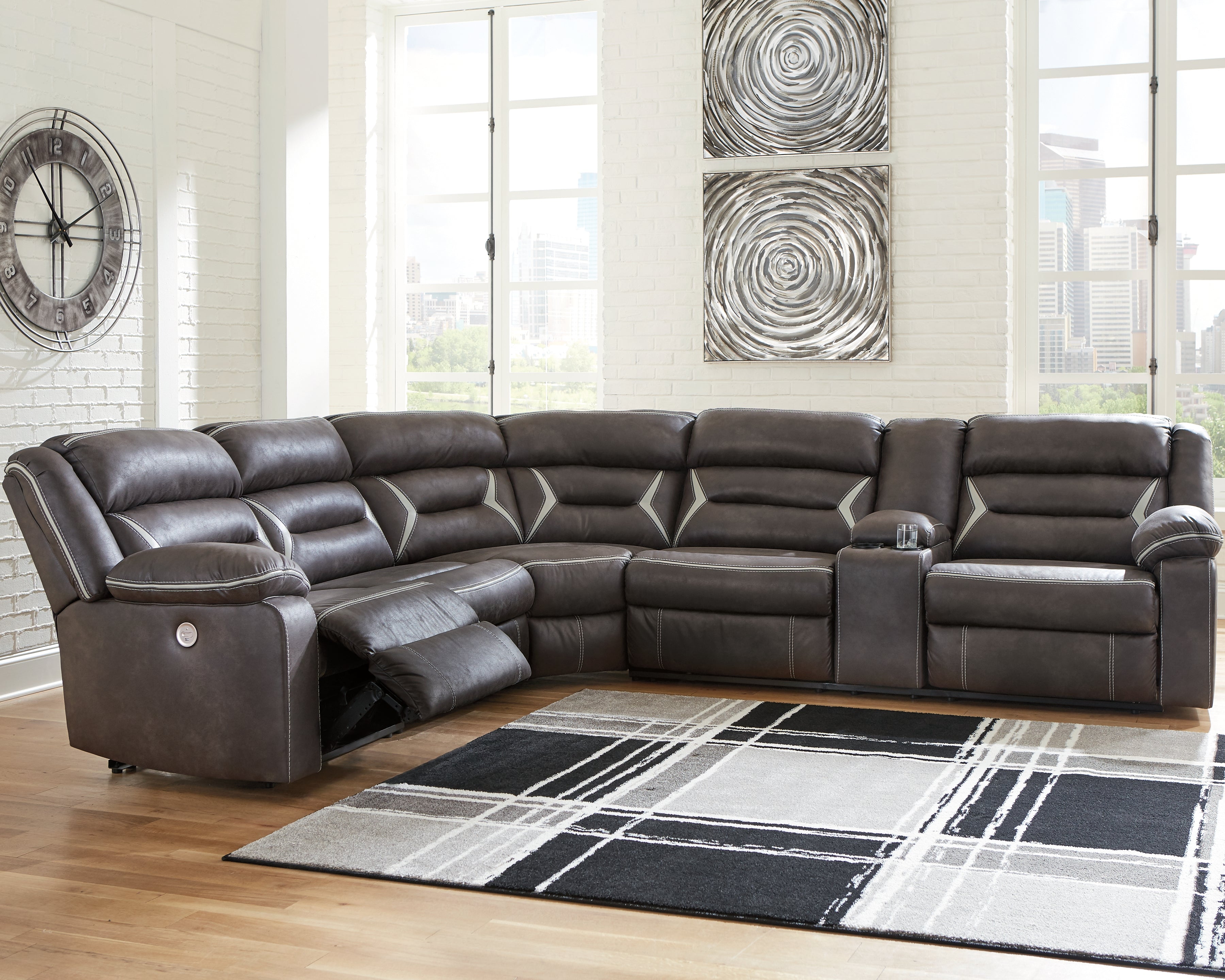 Prime Furniture - Ashley Furniture - Kincord Sectional - 4-Piece Power Reclining Sectional / Midnight - 13104S3