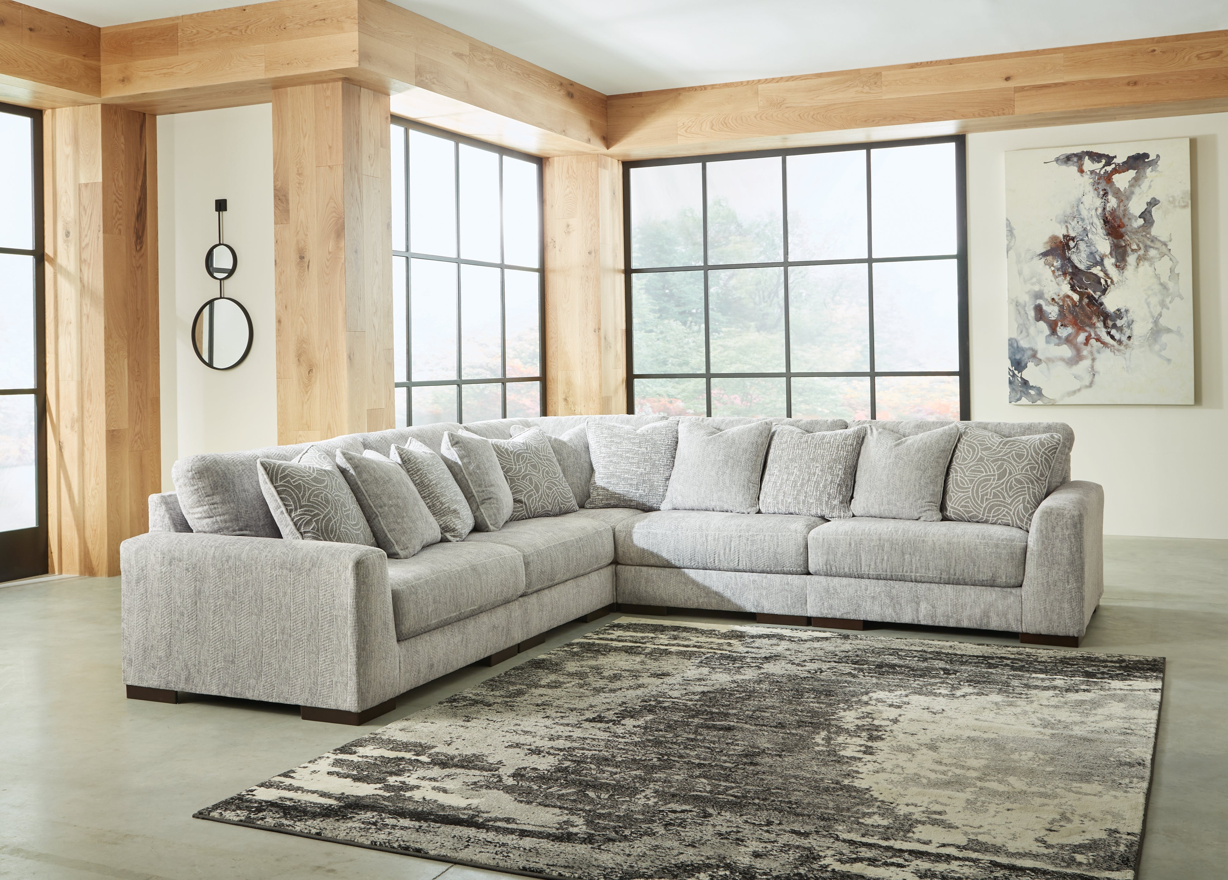 Prime Furniture - Ashley Furniture - Regent Park Sectional - RAF 5-Piece Sectional / Pewter - 14404S3
