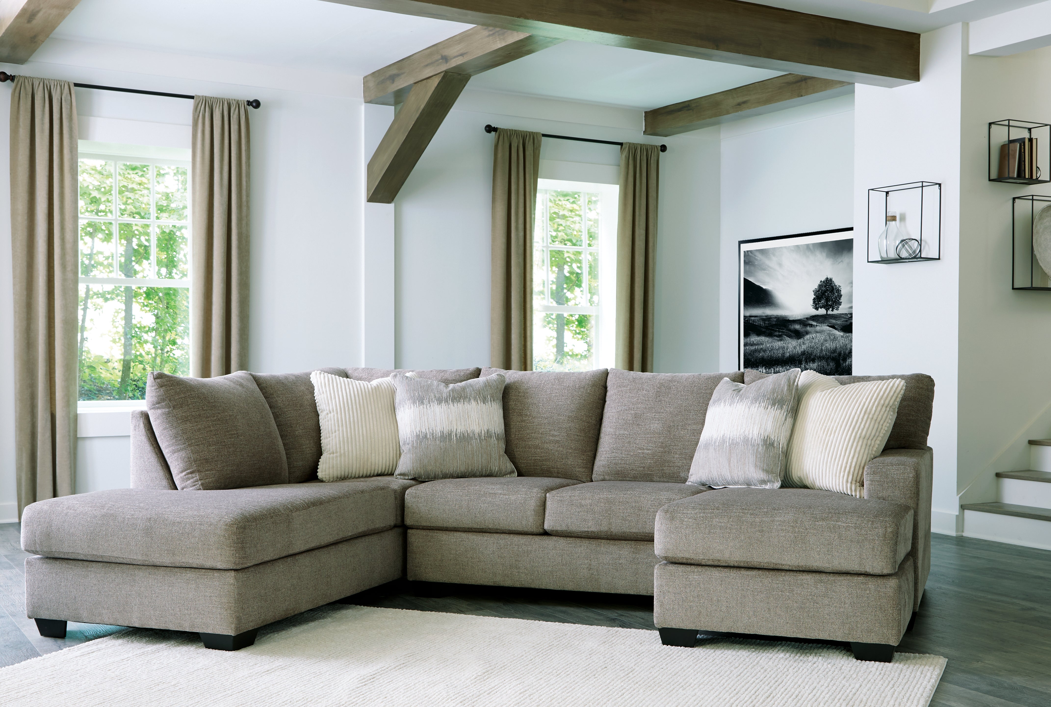 Prime Furniture - Ashley Furniture - Creswell Sectional - RAF 2-Piece Sectional with Chaise / Stone - 15305S2