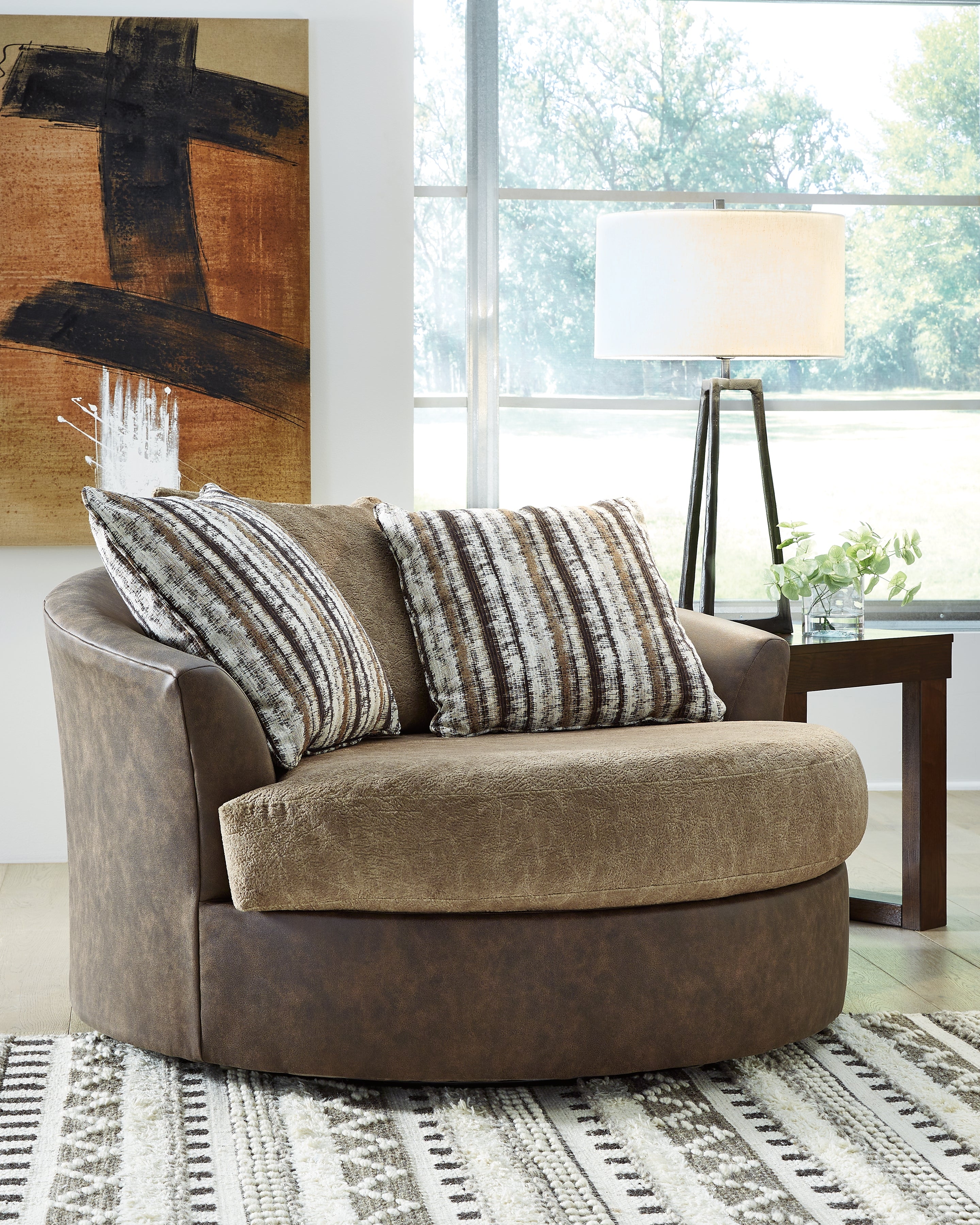Prime Furniture - Ashley Furniture - Alesbury Living Room - Oversized Swivel Accent Chair / Chocolate - 1870421