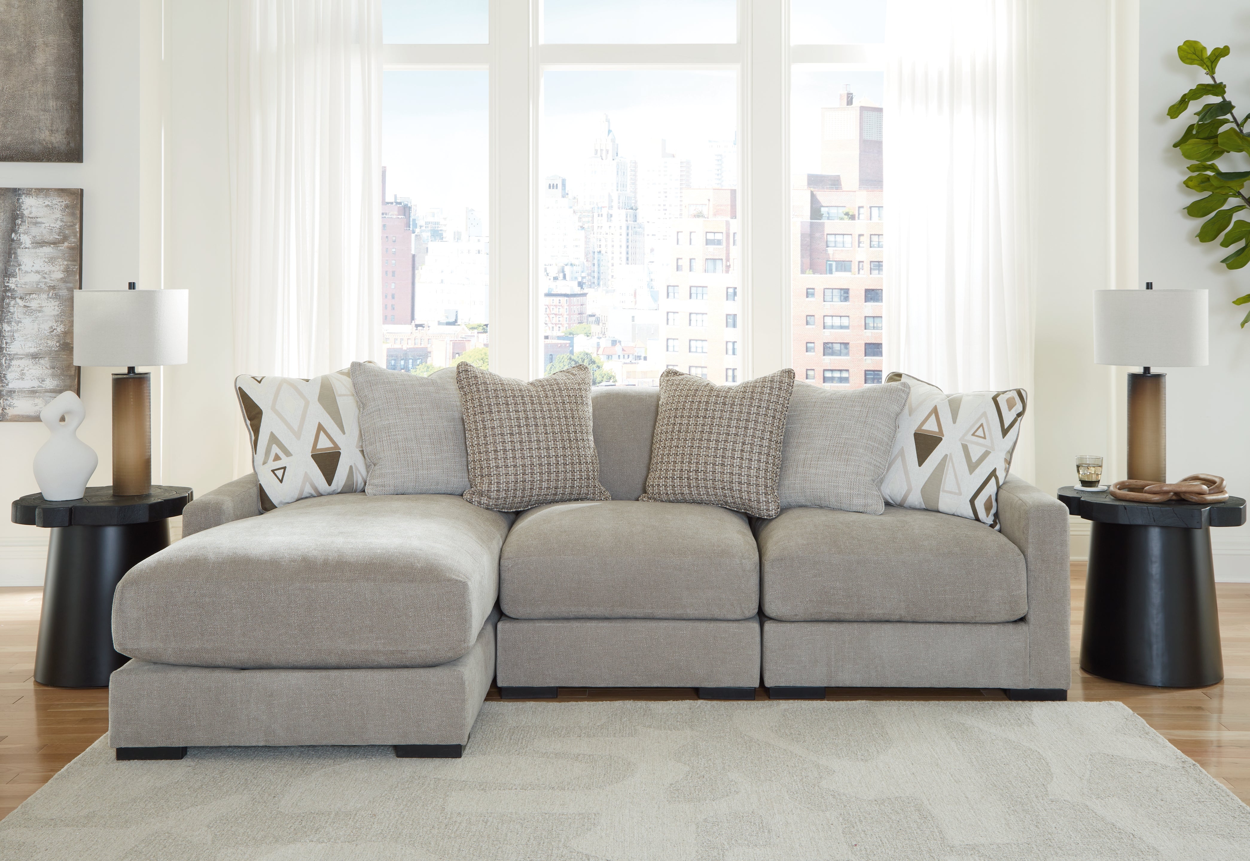 Prime Furniture - Ashley Furniture - Aslan Court Sectional - RAF 3-Piece Sofa Sectional with Chaise / Pebble - 20305S3
