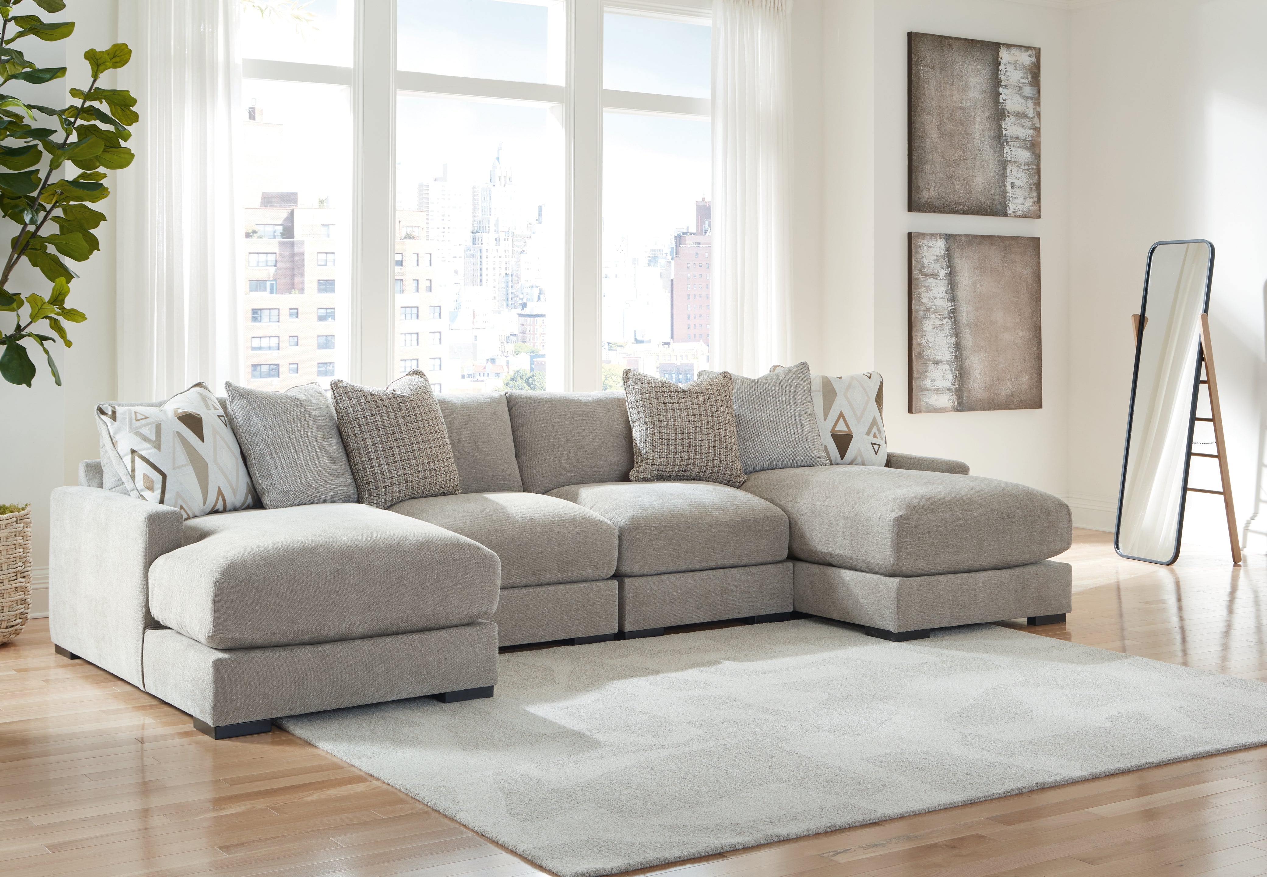 Prime Furniture - Ashley Furniture - Aslan Court Sectional - RAF 4-Piece Sofa Pit Sectional / Pebble - 20305S5