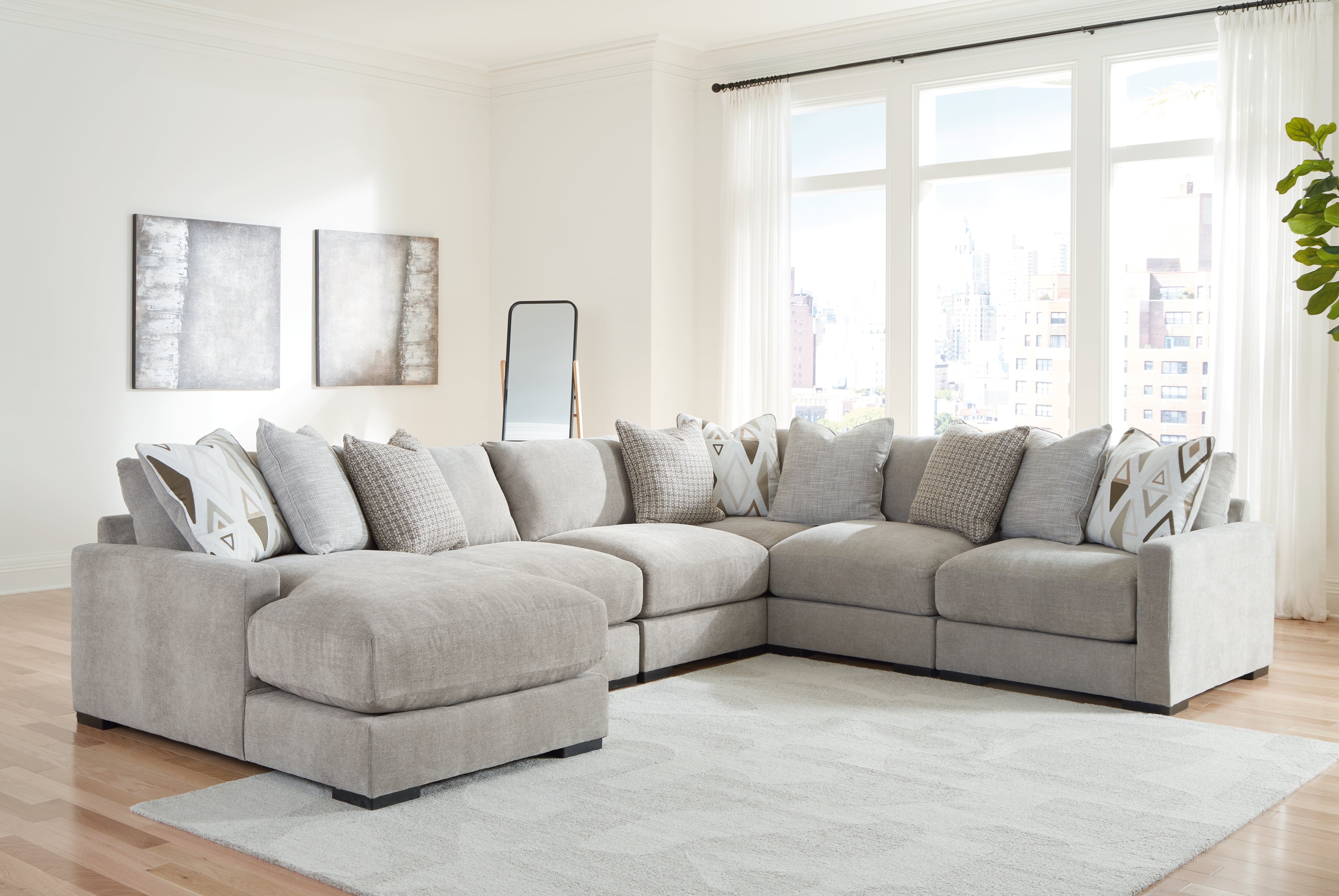 Prime Furniture - Ashley Furniture - Aslan Court Sectional - RAF 6-Piece Sectional with Chaise / Flax - 20305S8