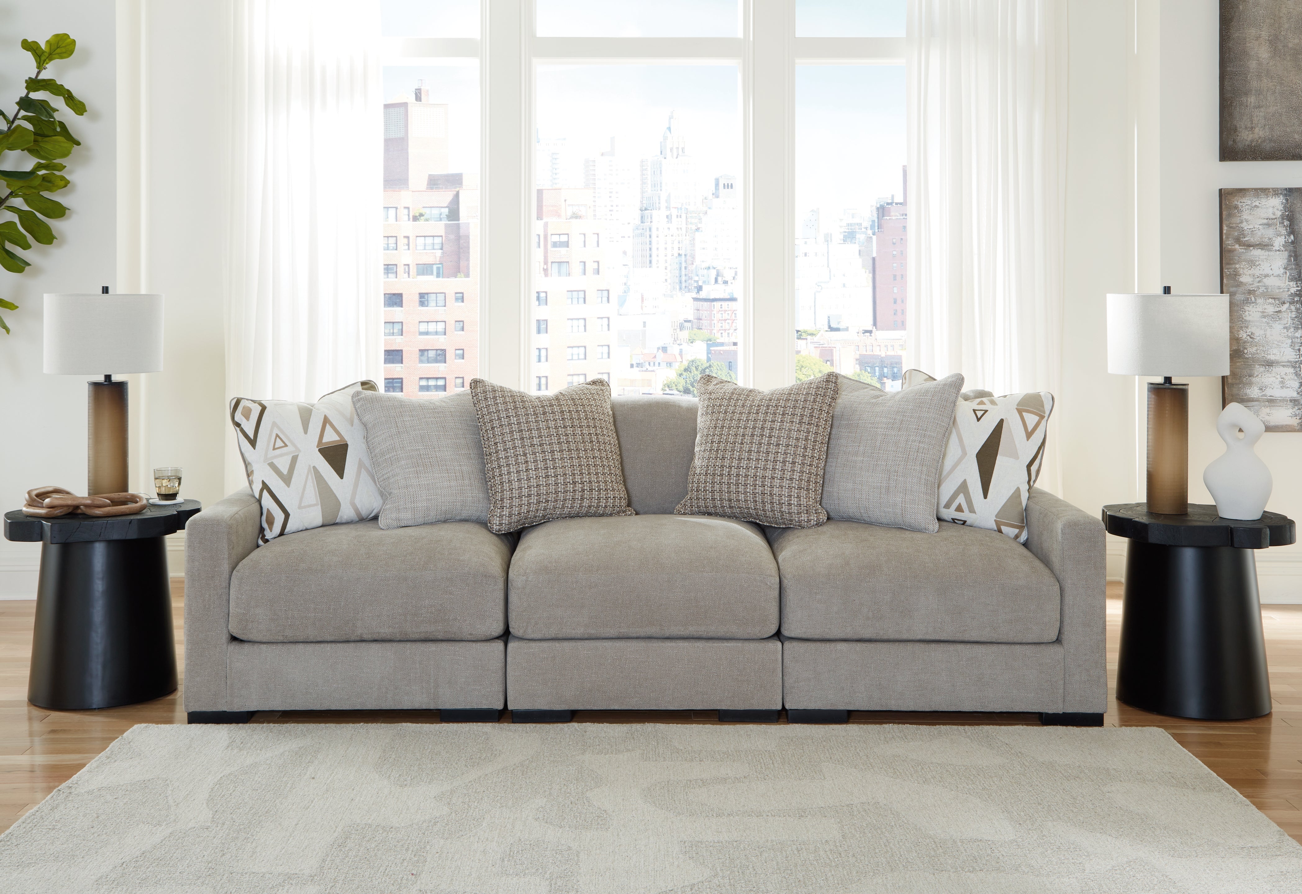Prime Furniture - Ashley Furniture - Aslan Court Sectional - RAF 3-Piece Sofa Sectional / Pebble - 20305S2