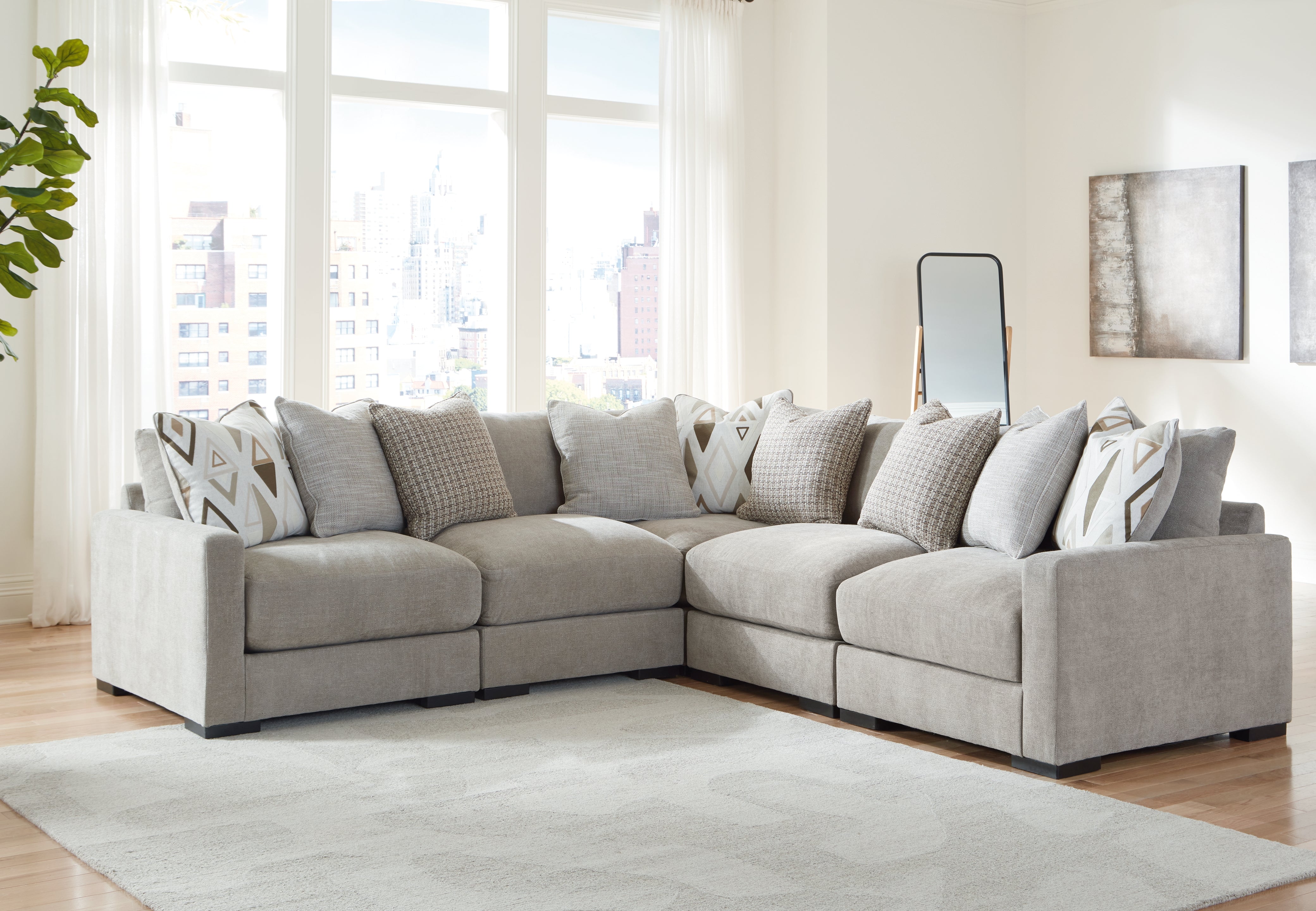 Prime Furniture - Ashley Furniture - Aslan Court Sectional - RAF 5-Piece Sectional / Pebble - 20305S6