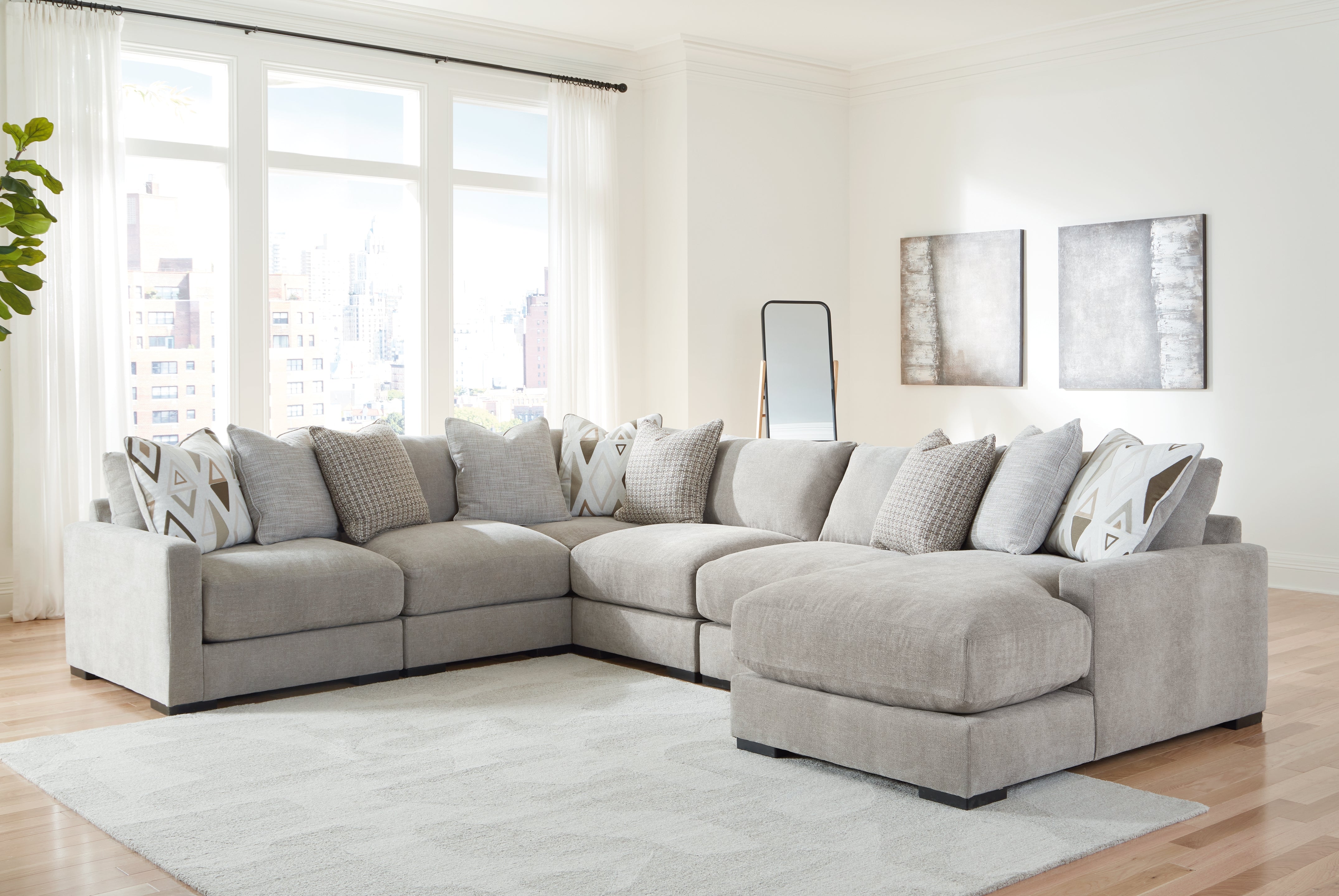 Prime Furniture - Ashley Furniture - Aslan Court Sectional - RAF 6-Piece Sectional with Chaise / Pebble - 20305S7