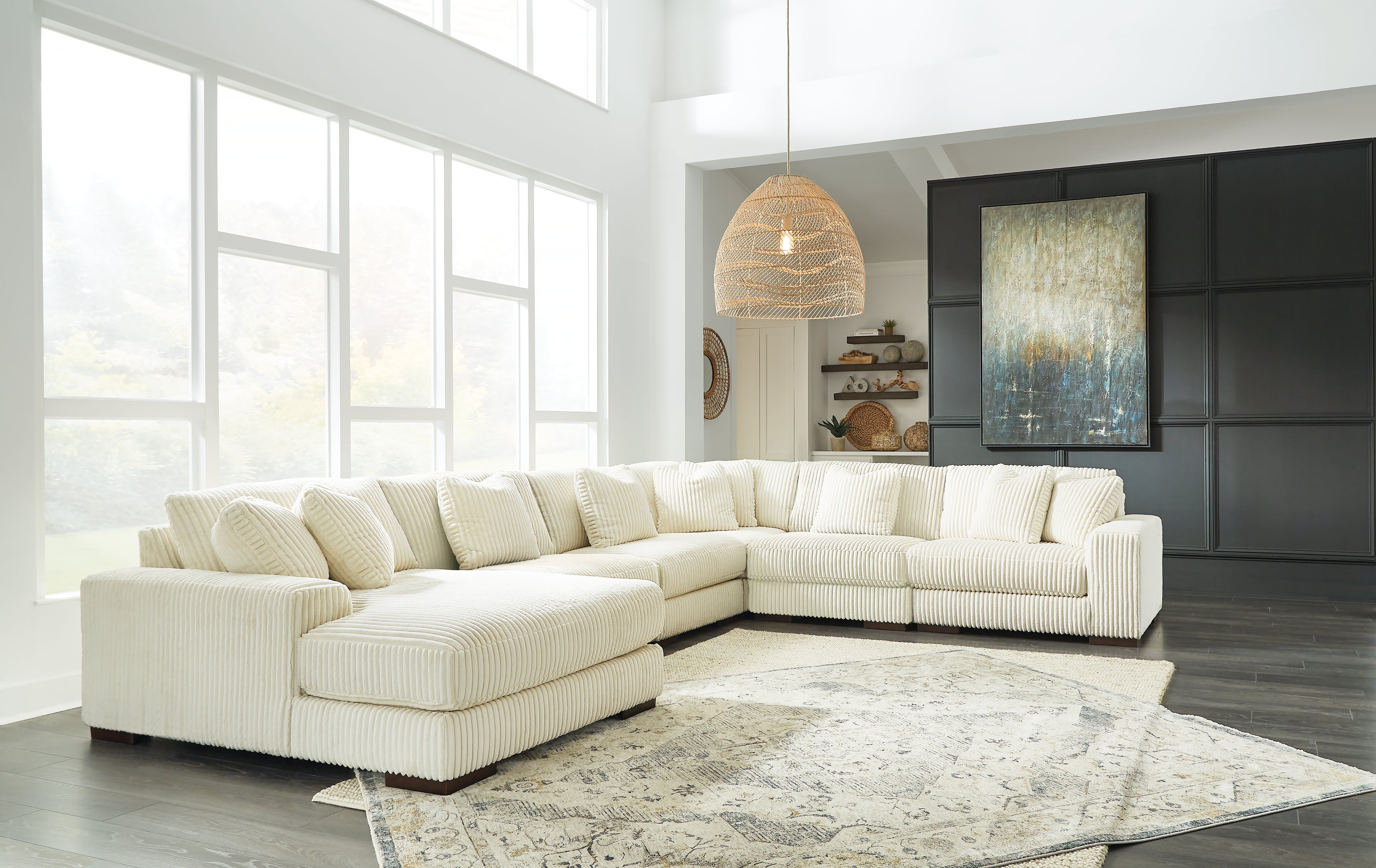 Prime Furniture - Ashley Furniture - Lindyn Sectional - RAF 6-Piece Sectional with Chaise / Ivory - 21104S11