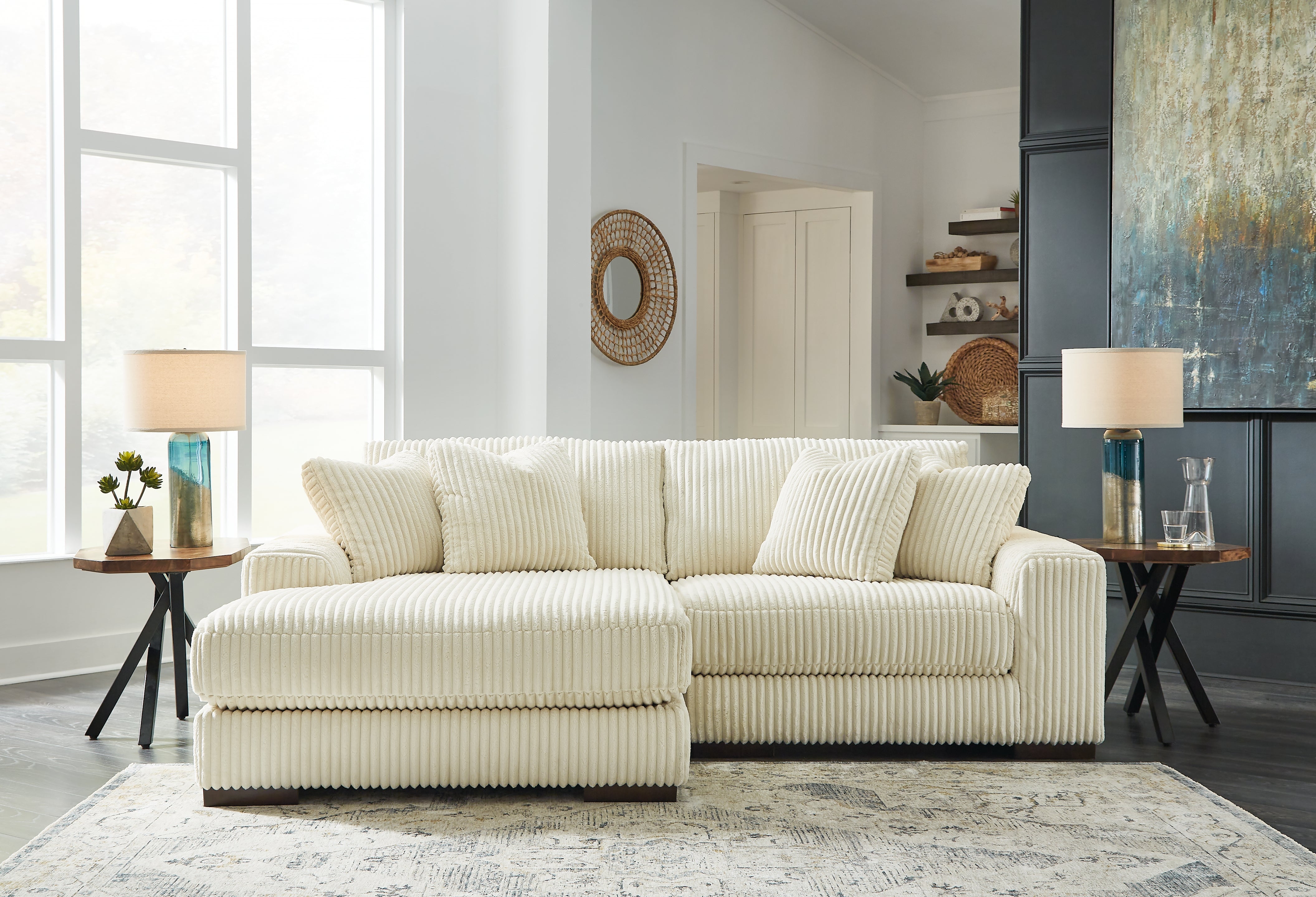 Prime Furniture - Ashley Furniture - Lindyn Sectional - RAF 2-Piece Sectional with Chaise / Ivory - 21104S3