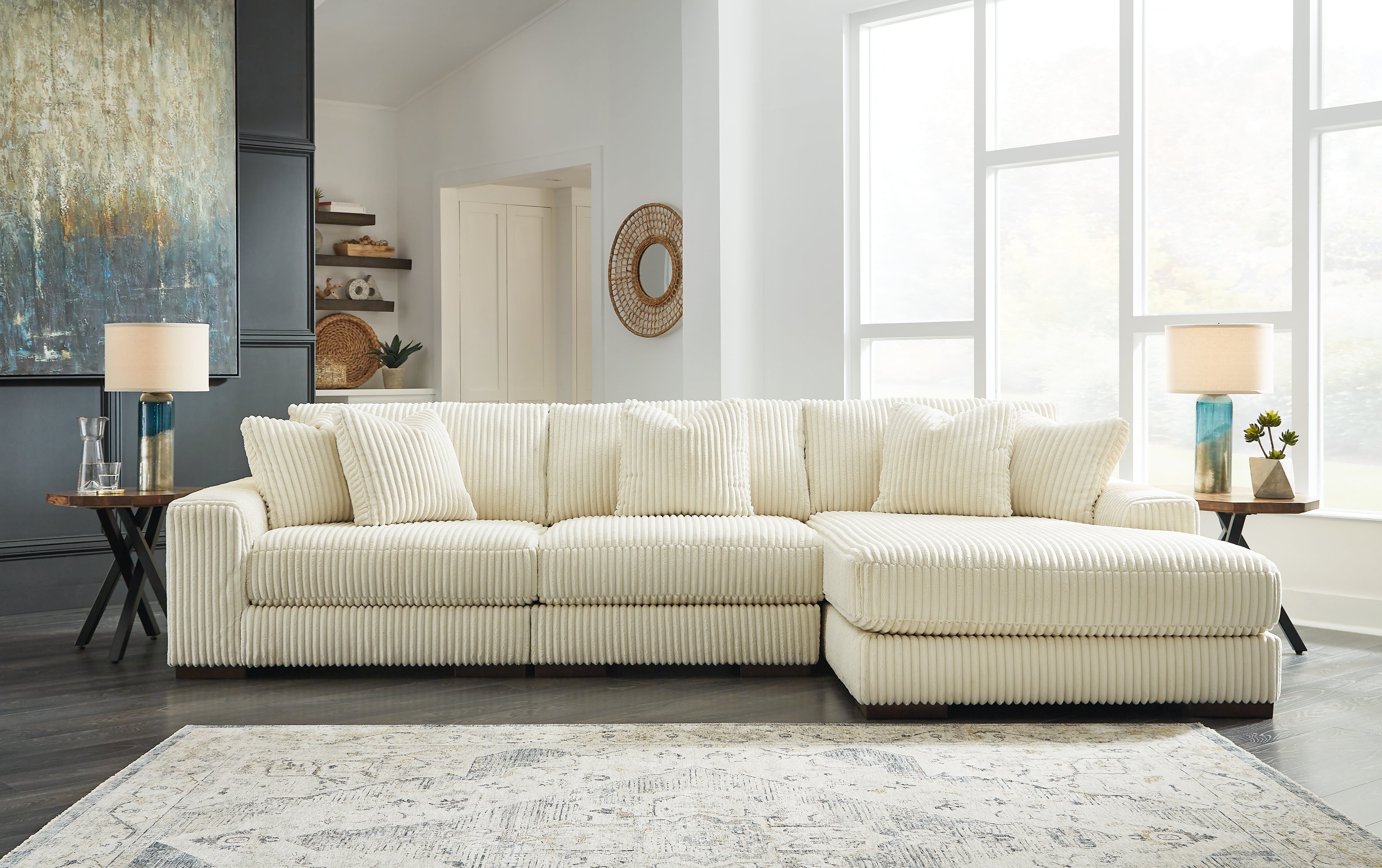 Prime Furniture - Ashley Furniture - Lindyn Sectional - RAF 3-Piece Sectional with Chaise / Ivory - 21104S12