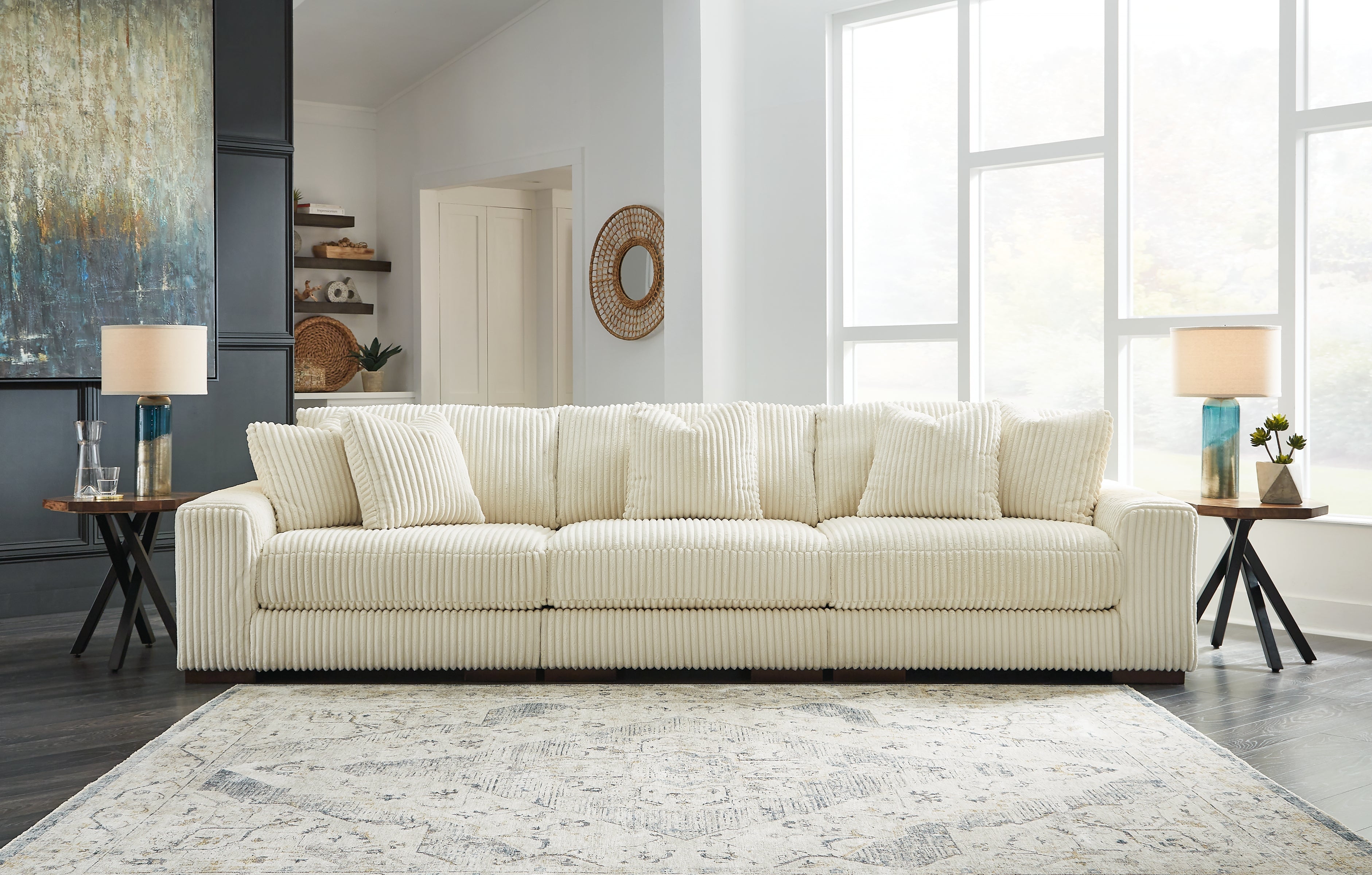 Prime Furniture - Ashley Furniture - Lindyn Sectional - RAF 3-Piece Sectional Sofa / Ivory - 21104S14