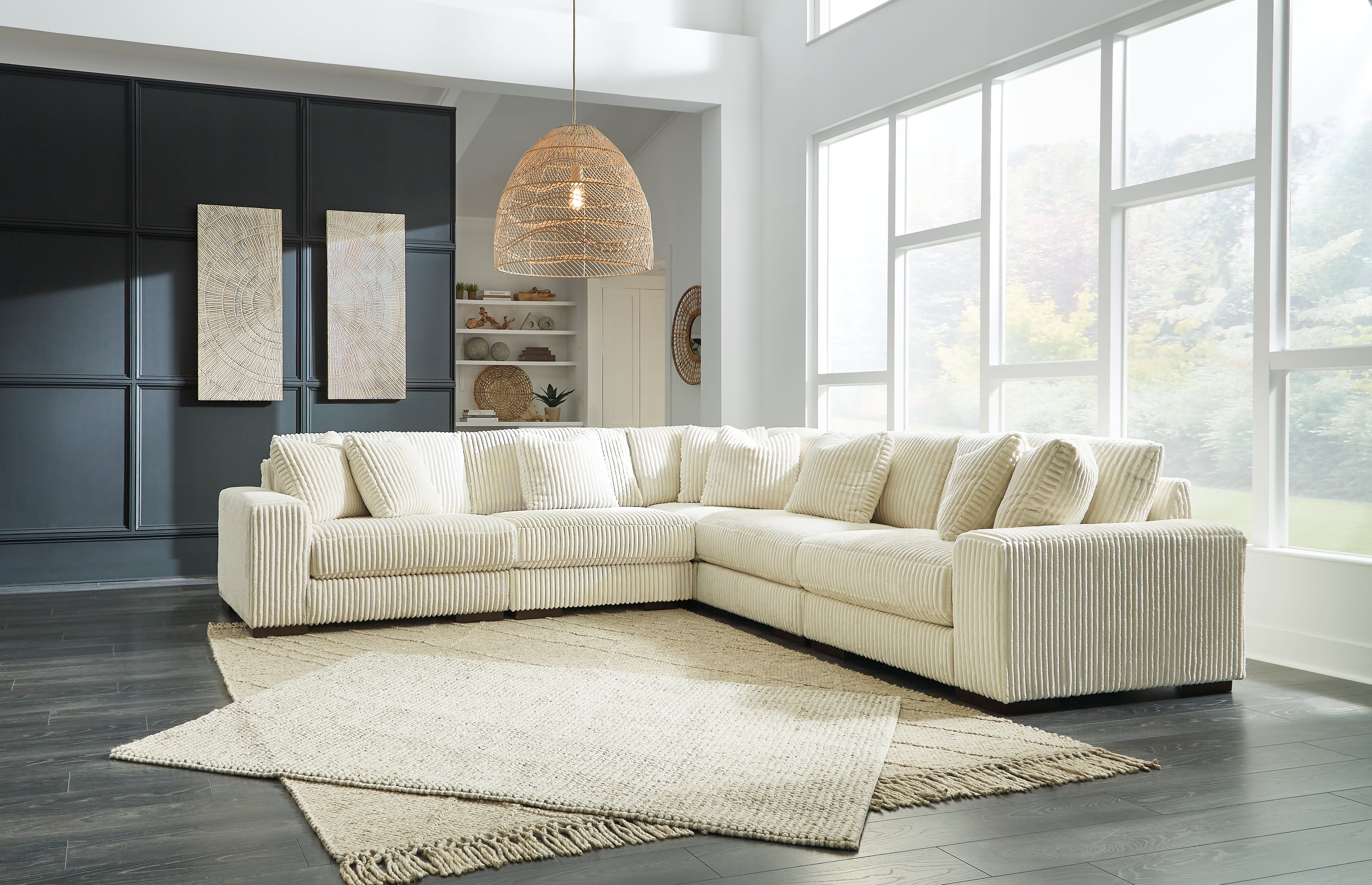 Prime Furniture - Ashley Furniture - Lindyn Sectional - RAF 5-Piece Sectional / Ivory - 21104S5