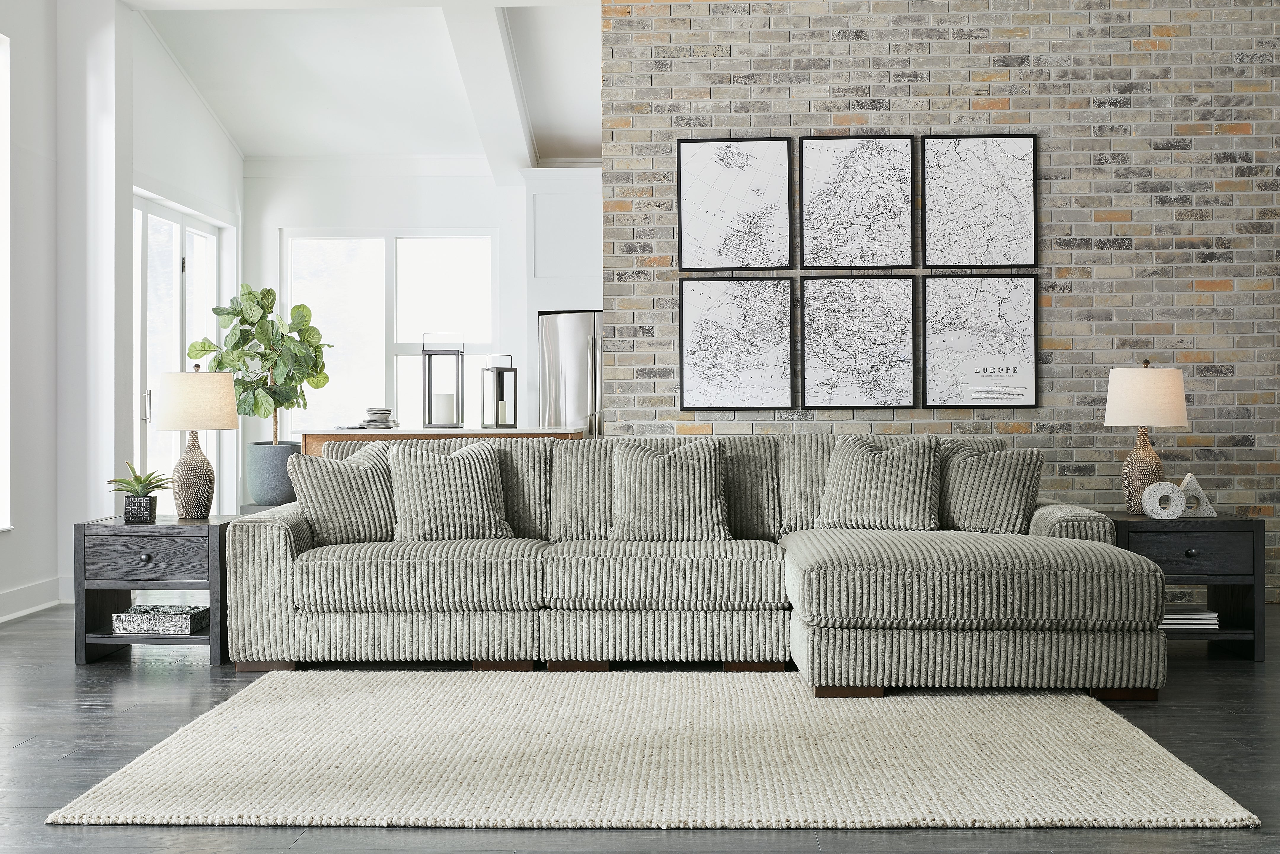 Prime Furniture - Ashley Furniture - Lindyn Sectional - RAF 3-Piece Sectional with Chaise / Fog - 21105S9