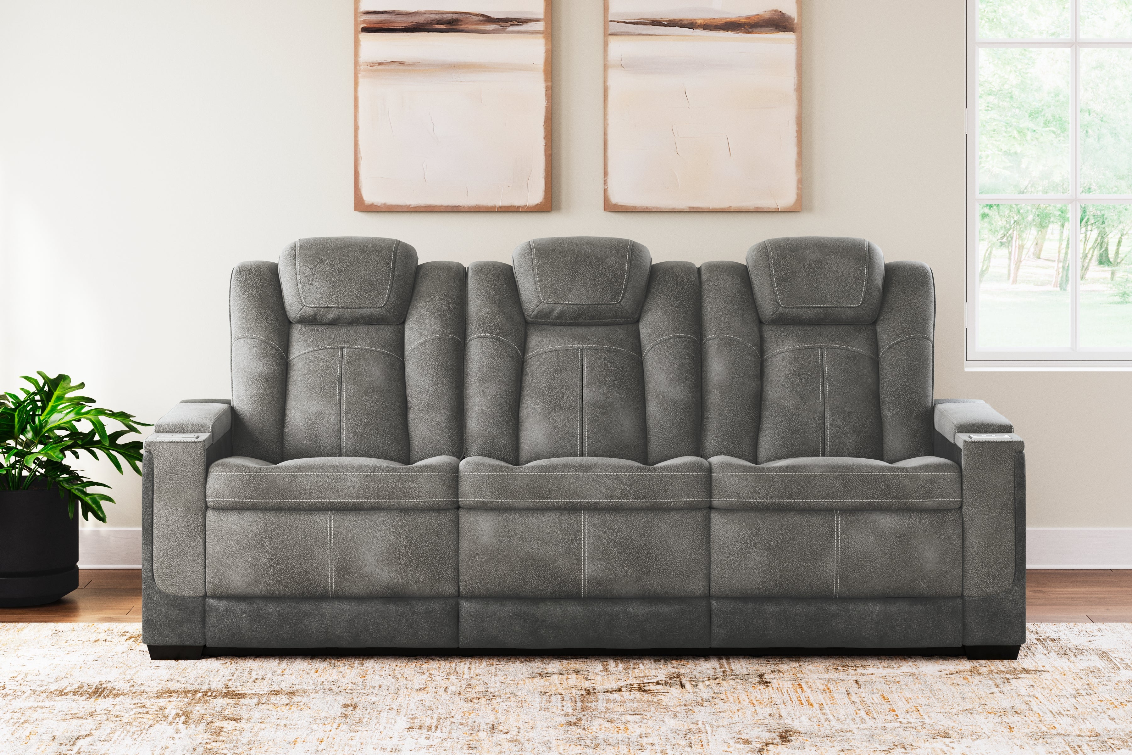 Prime Furniture - Ashley Furniture - Next-Gen DuraPella Living Room - PWR REC Sofa with ADJ Headrest / Slate - 2200415