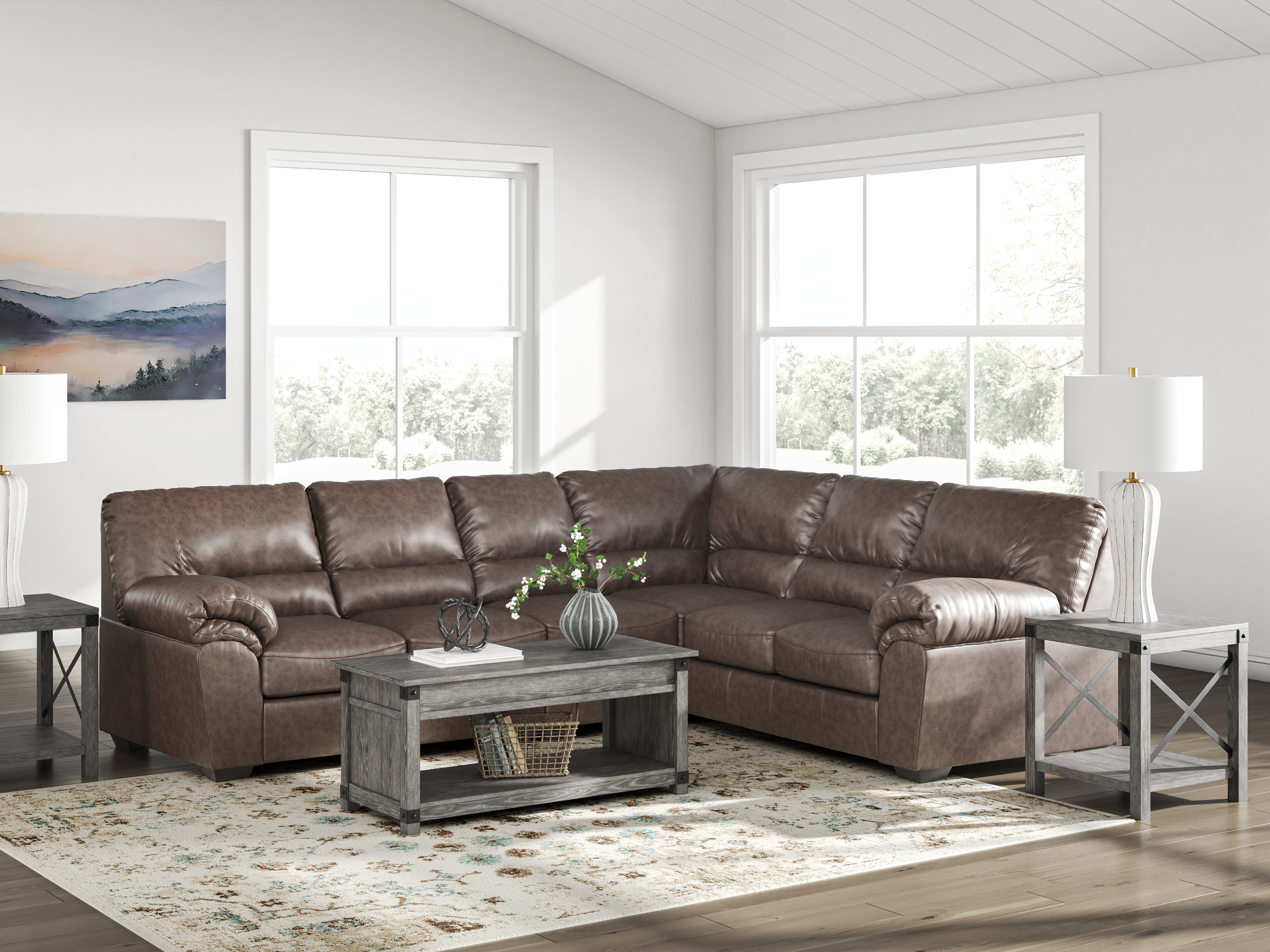 Prime Furniture - Ashley Furniture - WillowBend Sectional - RAF 3-Piece Sectional / Umber - PC27705S3