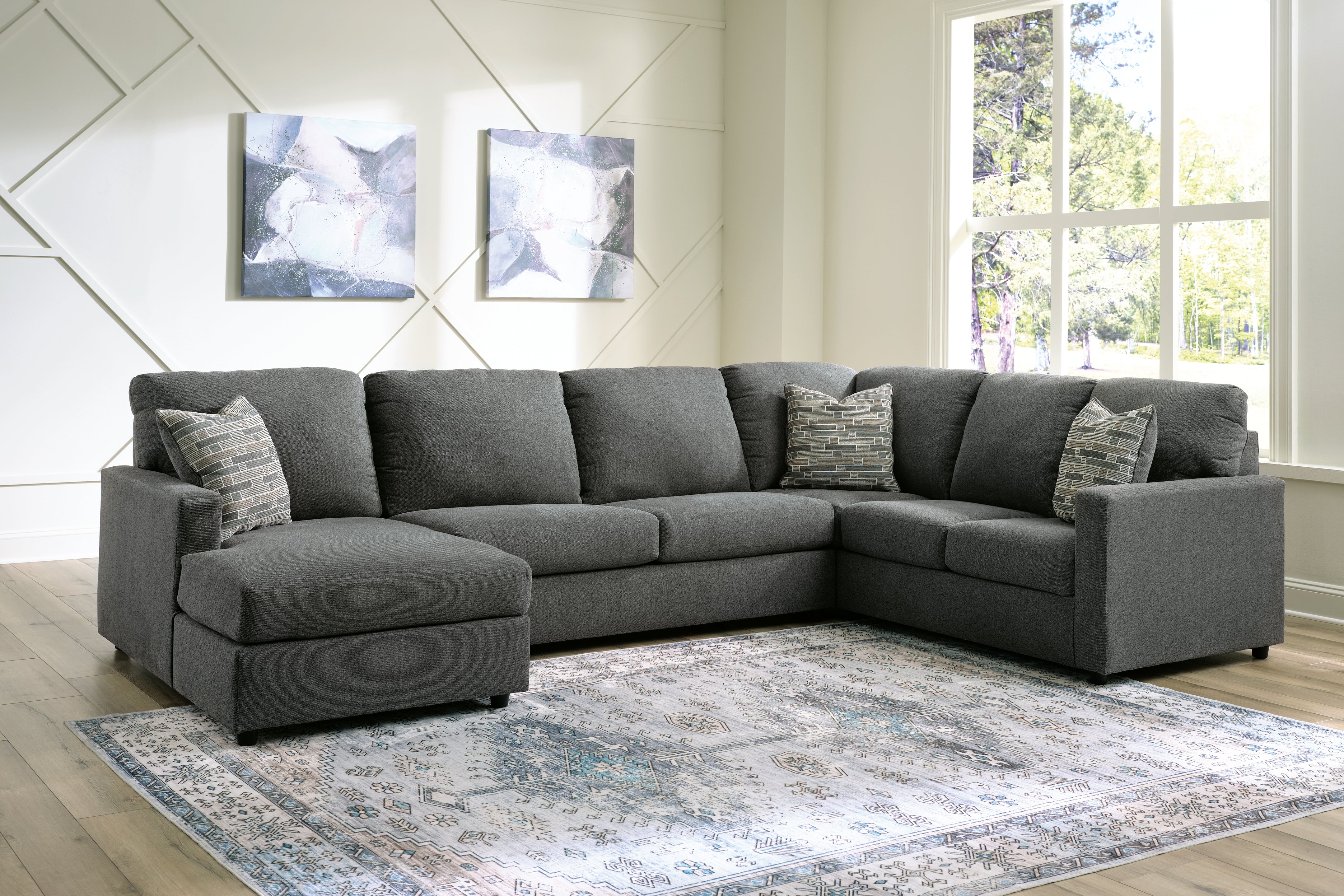 Prime Furniture - Ashley Furniture - Edenfield Sectional - RAF 3-Piece Sectional with Chaise / Charcoal - 29003S1