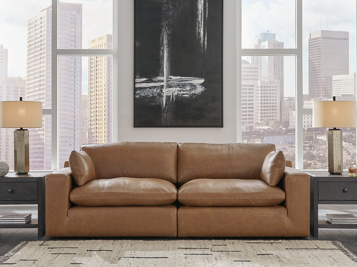 Prime Furniture - Ashley Furniture - Emilia Sectional - RAF 2-Piece Sectional Loveseat / Caramel - 30901S1
