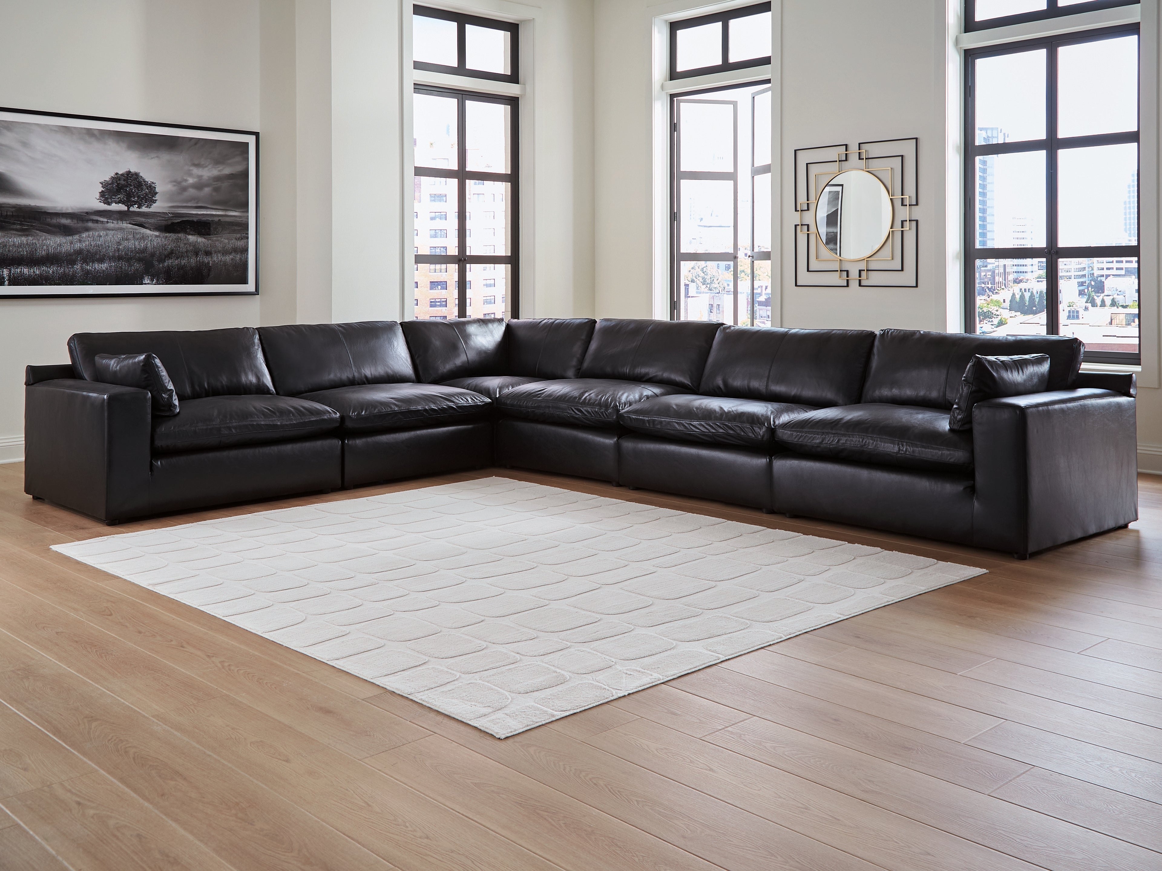 Prime Furniture - Ashley Furniture - Emilia Sectional - RAF 6-Piece Sectional / Black - 30902S5
