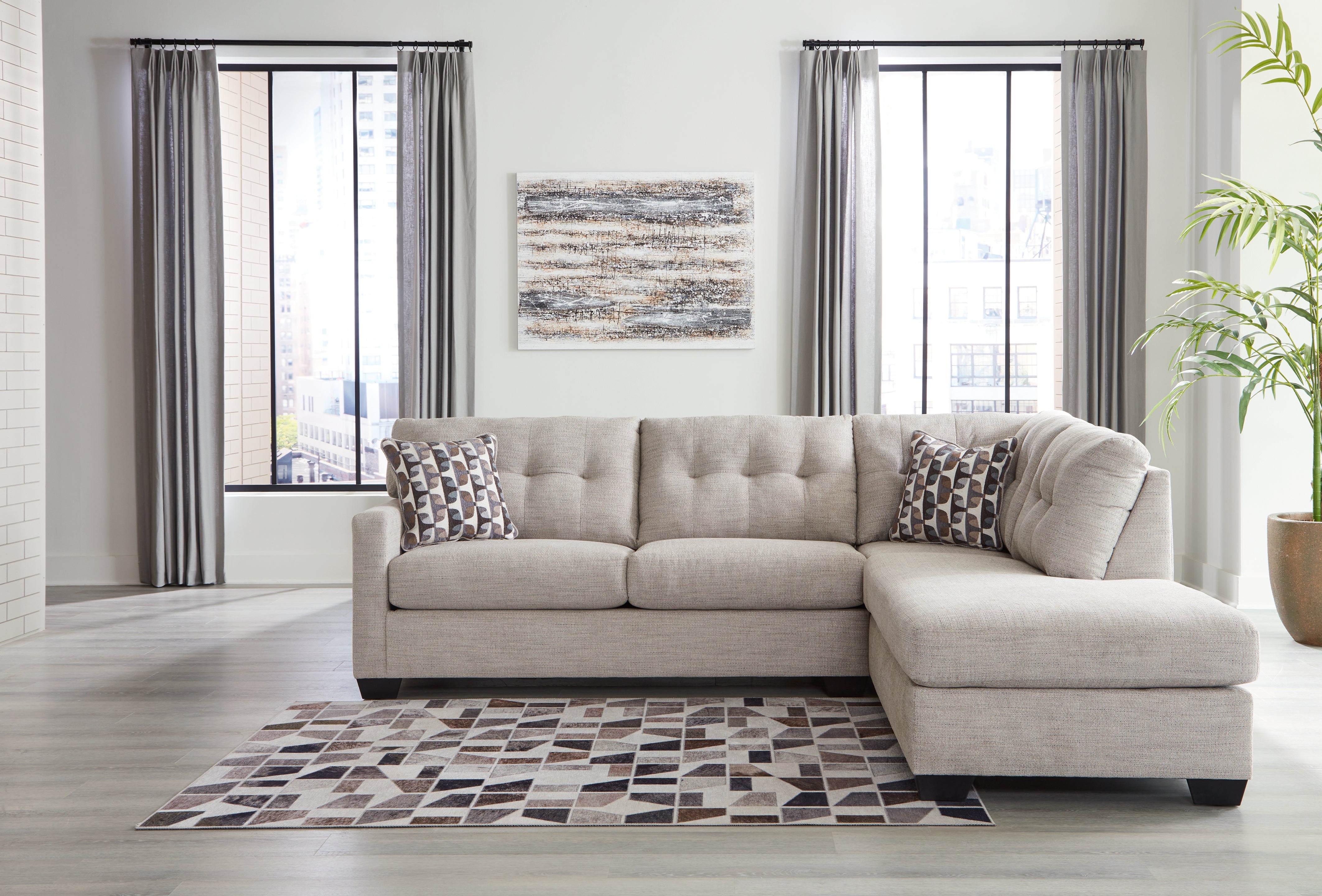 Prime Furniture - Ashley Furniture - Mahoney Sectional - LAF 2-Piece Sectional with Chaise / Pebble - 31004S2