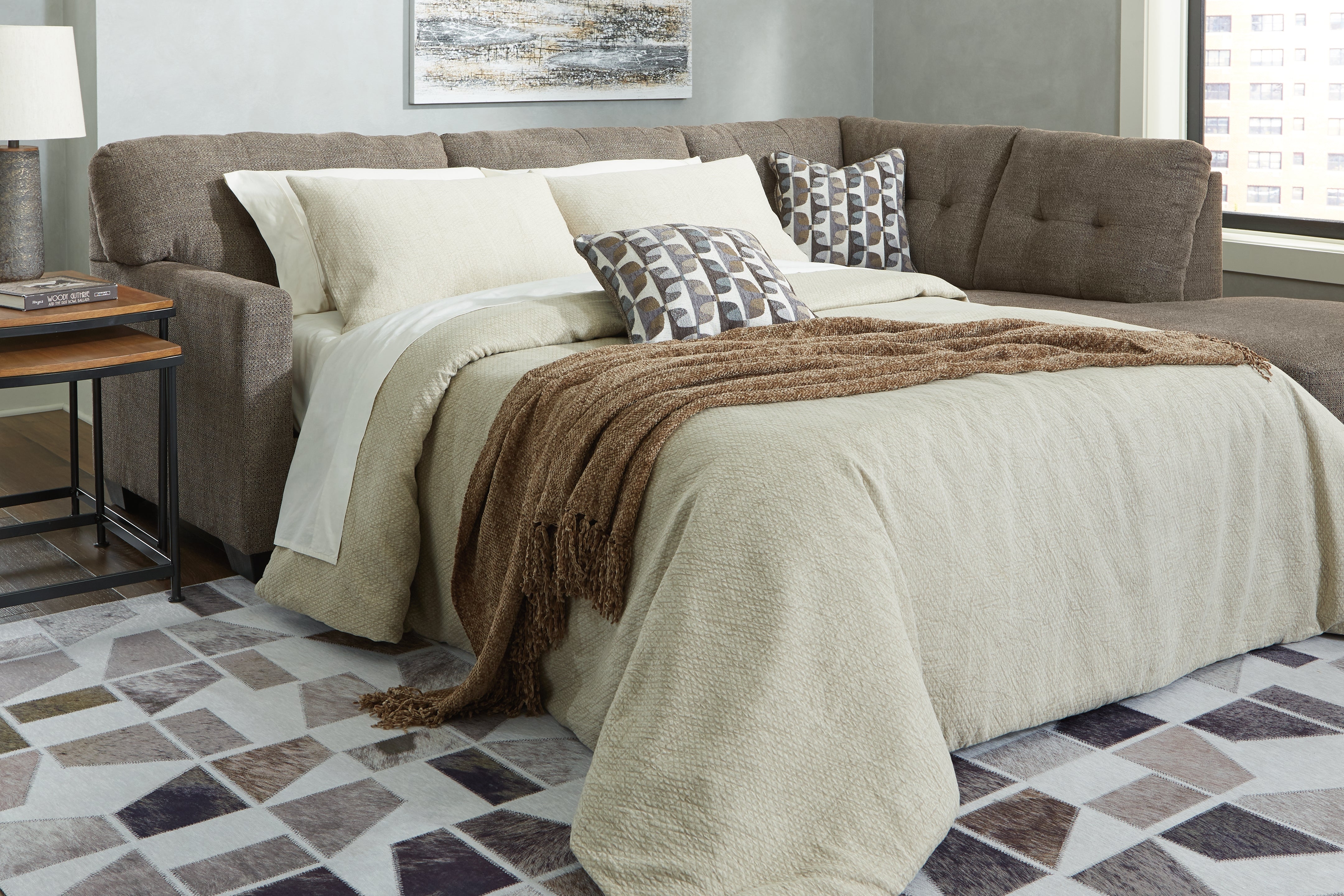Prime Furniture - Ashley Furniture - Mahoney Sectional - 2-Piece Sleeper Sectional with Chaise / Chocolate - 31005S4