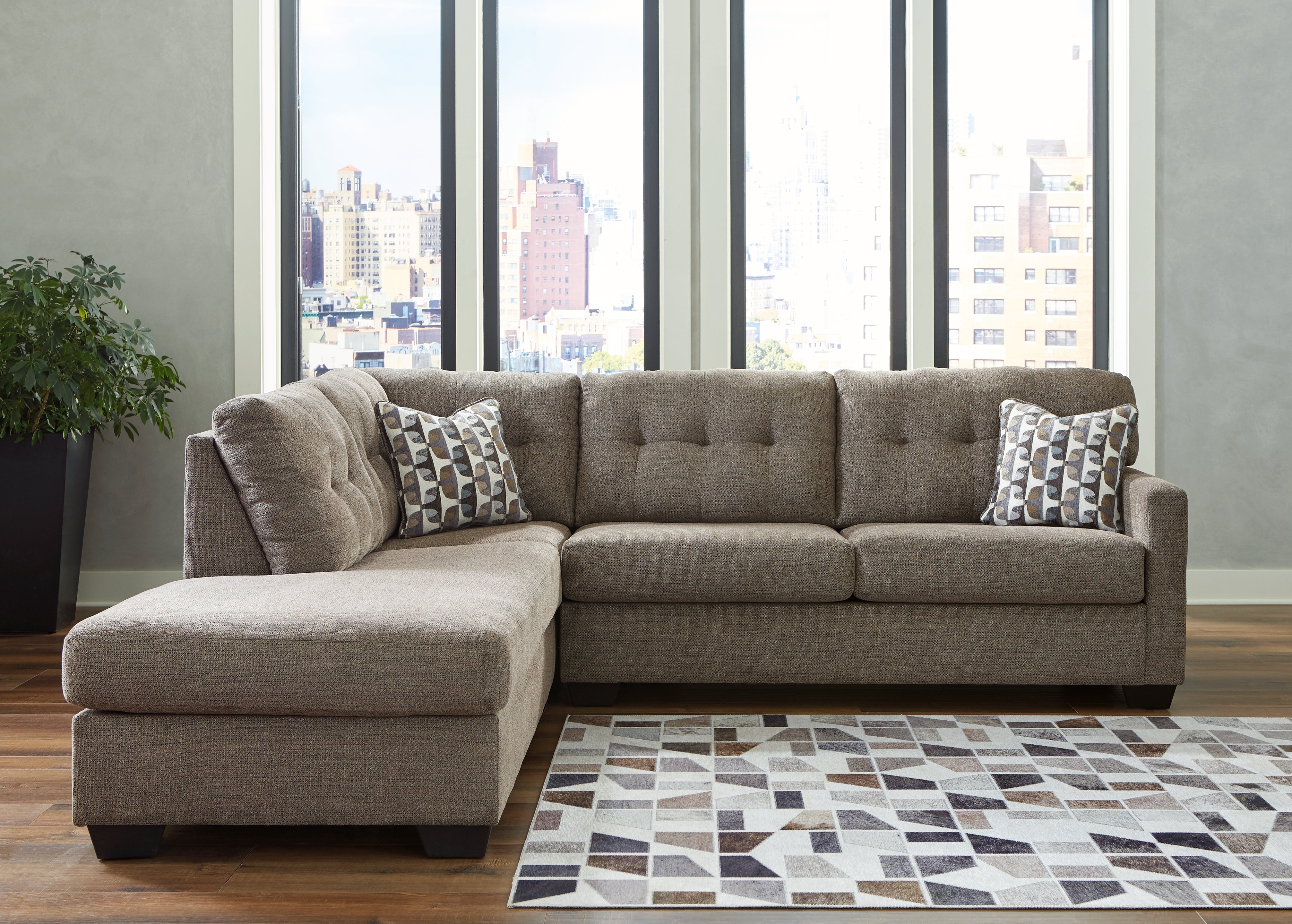 Prime Furniture - Ashley Furniture - Mahoney Sectional - RAF 2-Piece Sectional with Chaise / Chocolate - 31005S1