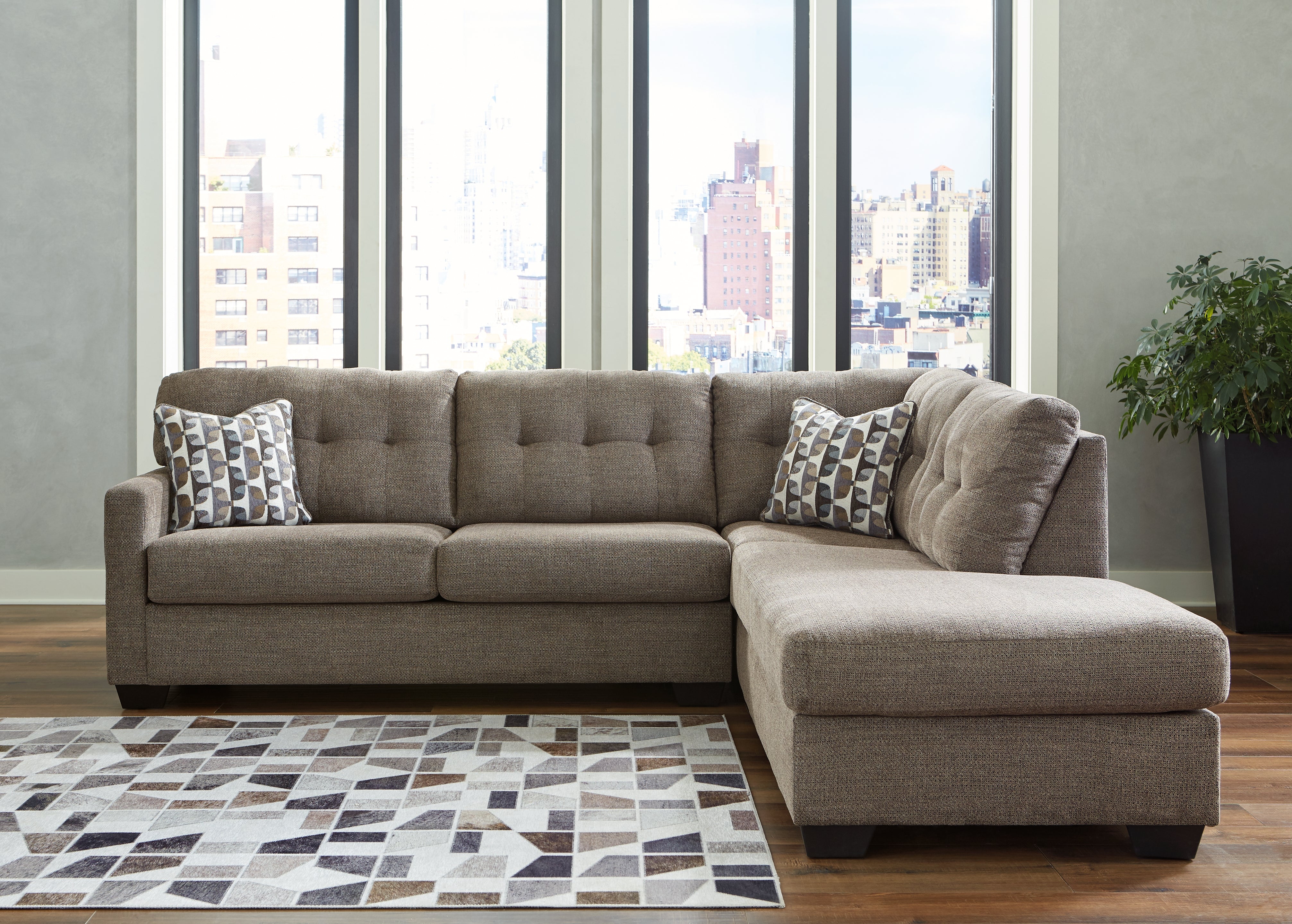 Prime Furniture - Ashley Furniture - Mahoney Sectional - LAF 2-Piece Sectional with Chaise / Chocolate - 31005S2