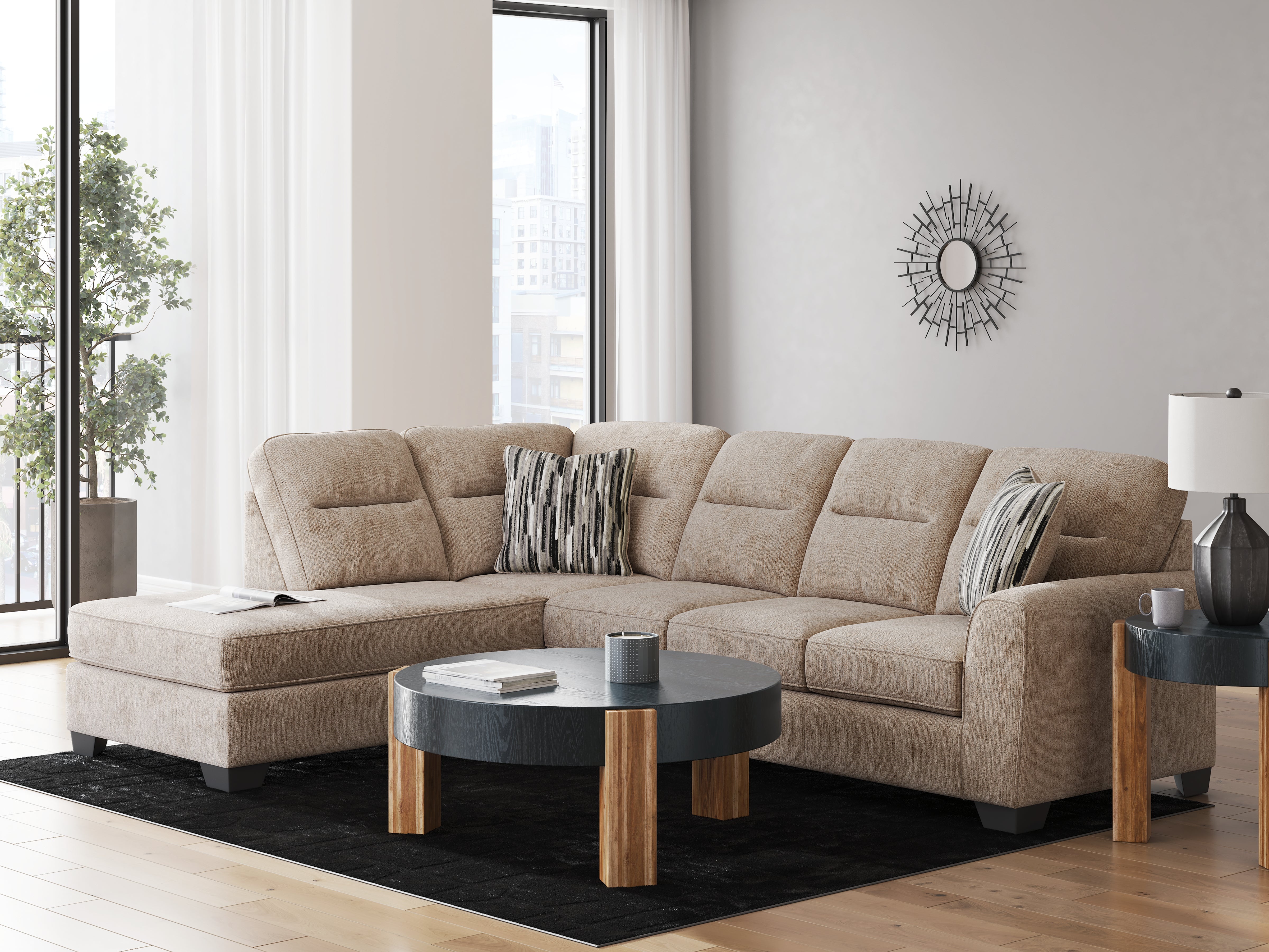 Prime Furniture - Ashley Furniture - Olten Sectional - RAF 2-Piece Sectional with Chaise / Mocha - 31304S1
