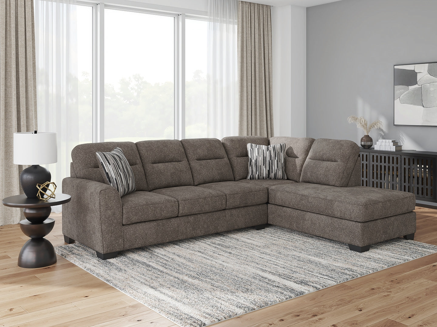 Prime Furniture - Ashley Furniture - Olten Sectional - RAF 2-Piece Sectional with Chaise / Graphite - 31305S1
