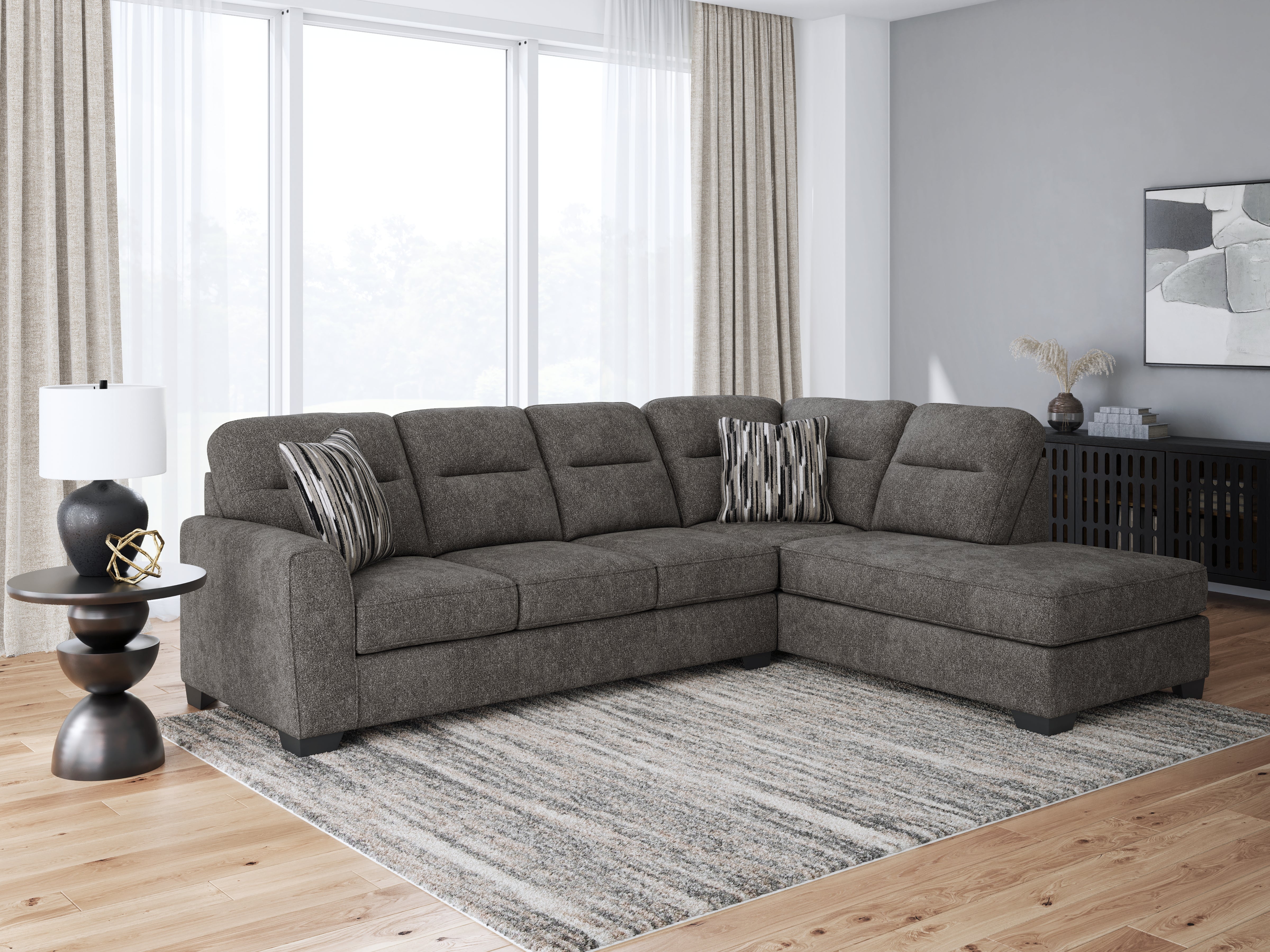 Prime Furniture - Ashley Furniture - Olten Sectional - LAF 2-Piece Sectional with Chaise / Graphite - 31305S2