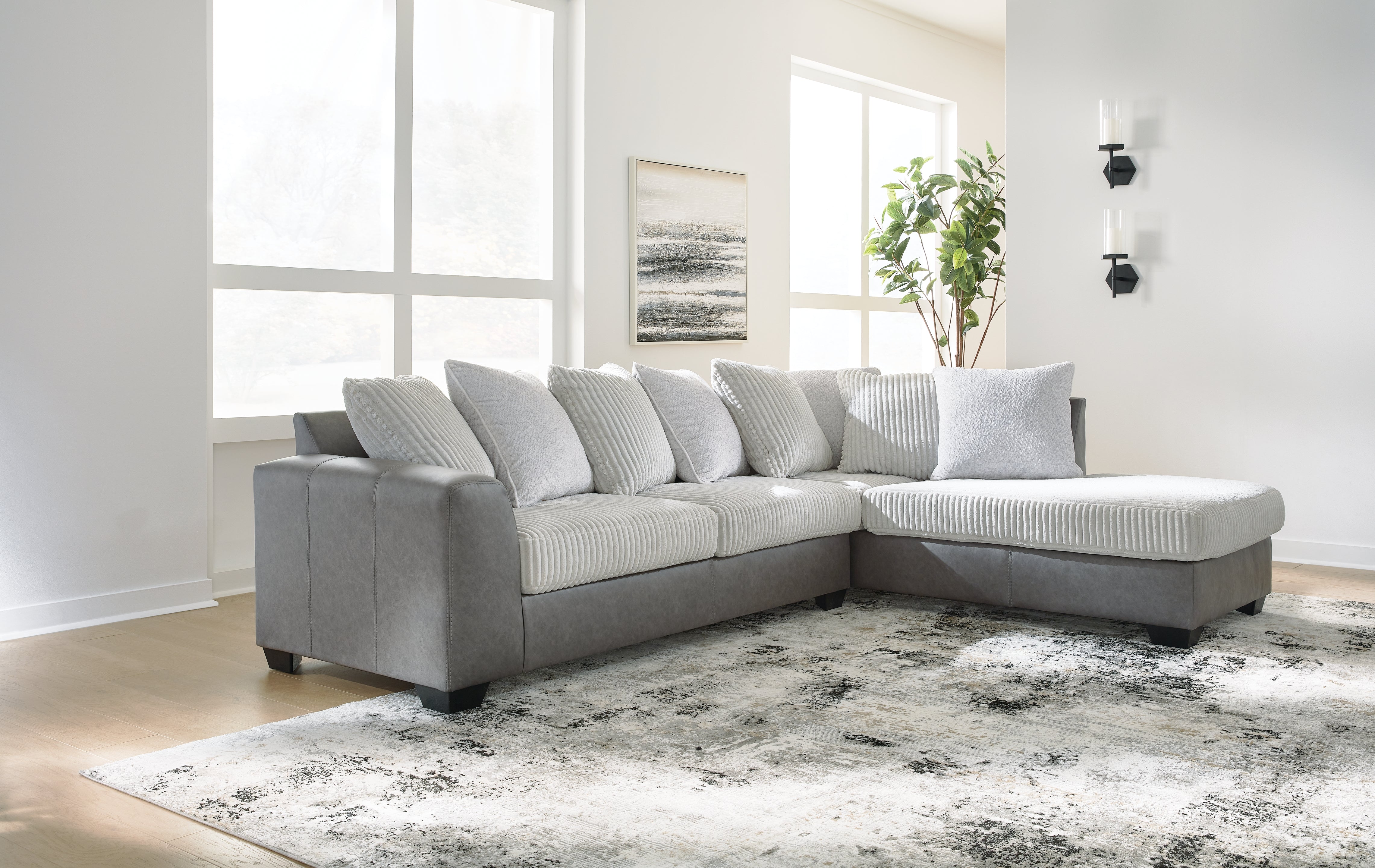 Prime Furniture - Ashley Furniture - Clairette Court Sectional - LAF 2-Piece Sectional with Chaise / Alloy - 31503S2