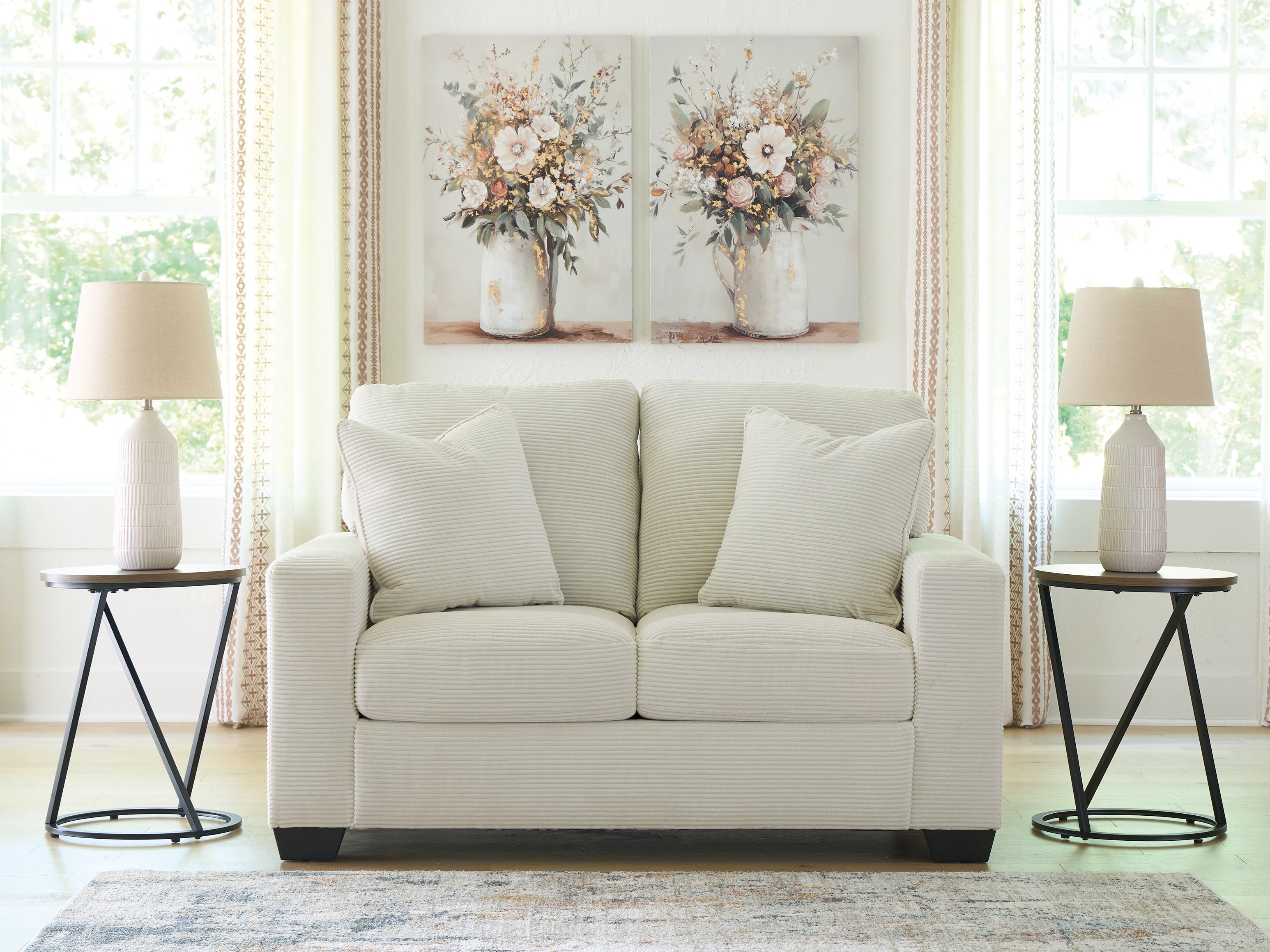 Prime Furniture - Ashley Furniture - Greenbriar Living Room - Loveseat / Ivory - PC3200635