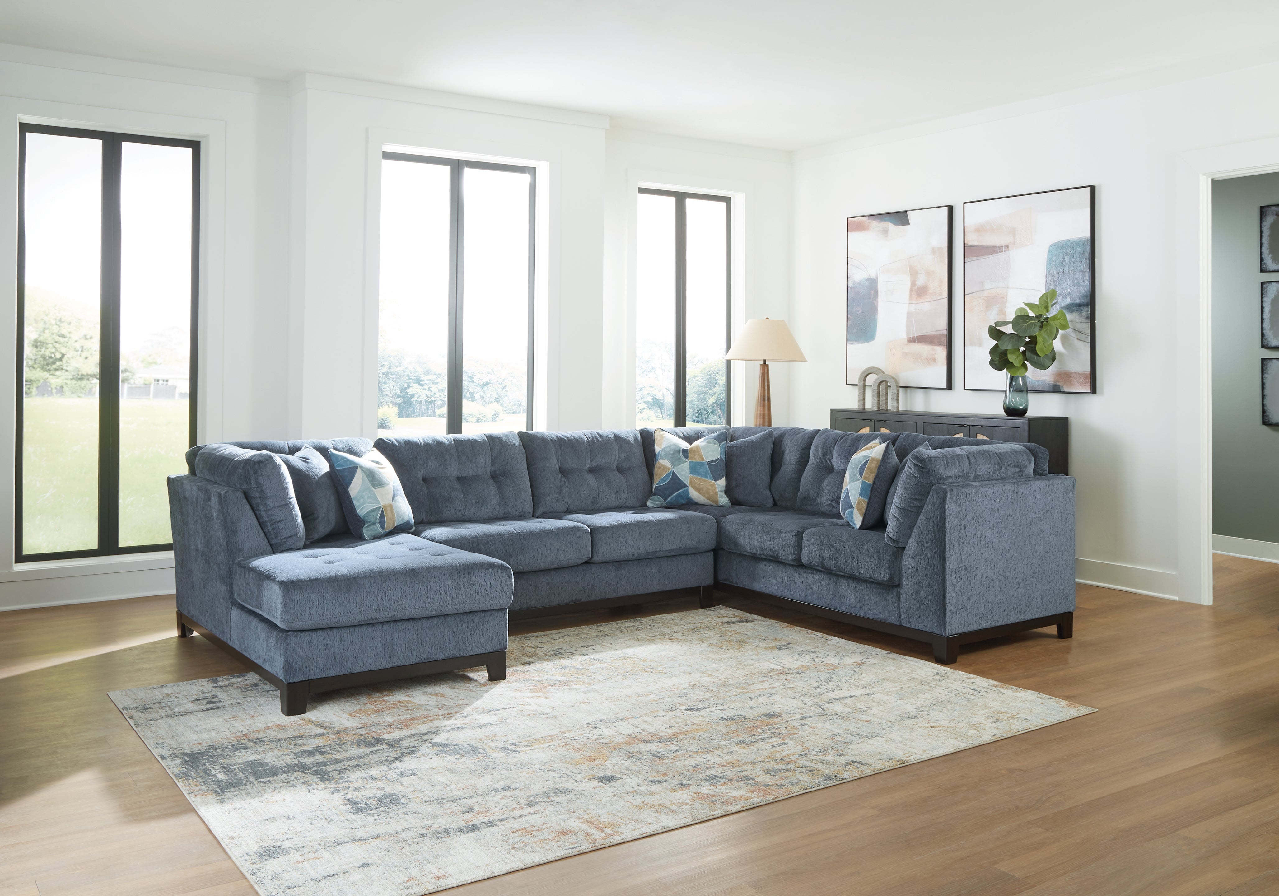 Prime Furniture - Ashley Furniture - Maxon Place Sectional - RAF 3-Piece Sectional with Chaise / Navy - 33003S1