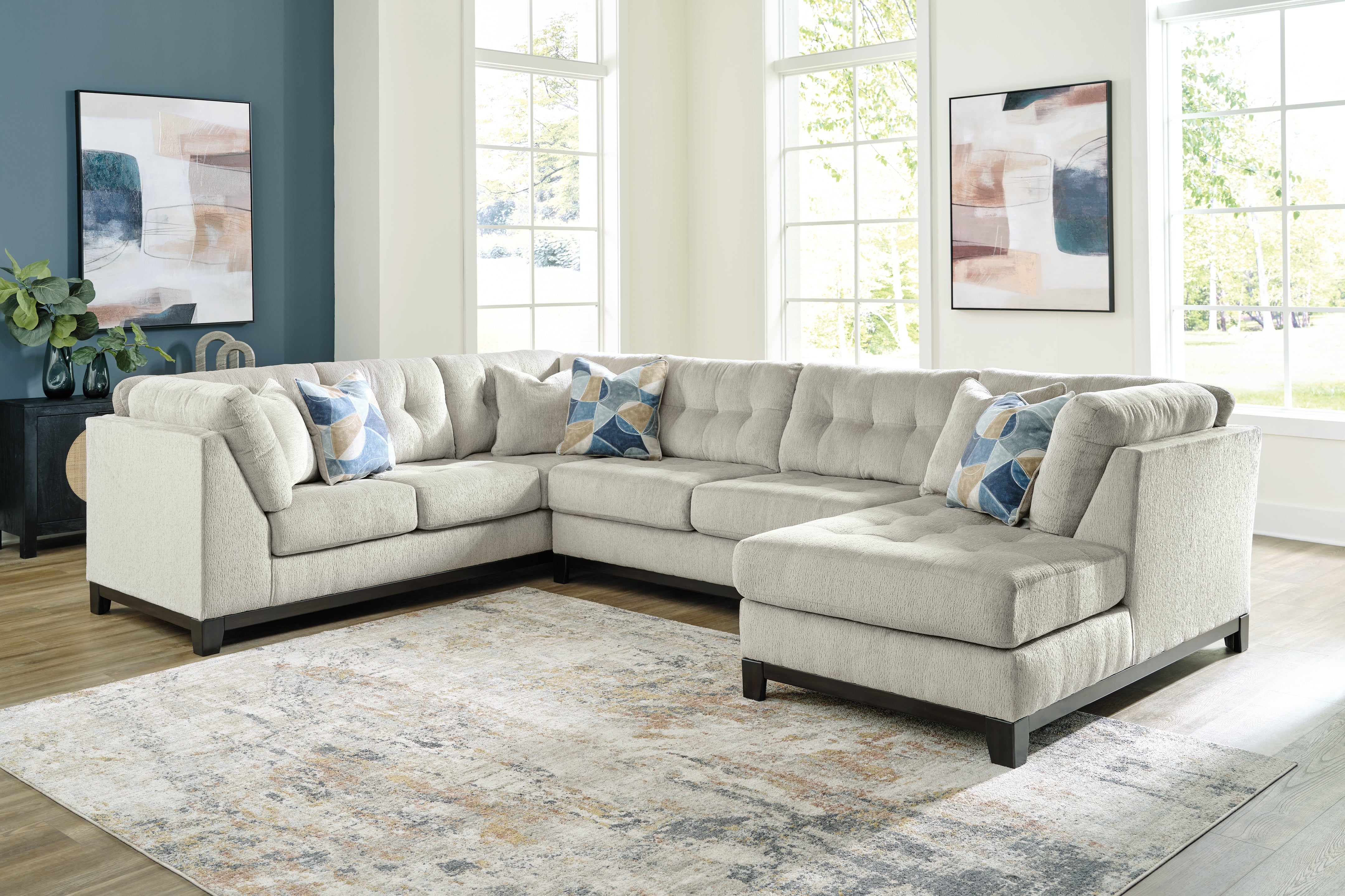 Prime Furniture - Ashley Furniture - Maxon Place Sectional - 3-Piece Sectional with Chaise / Stone - 33004S2