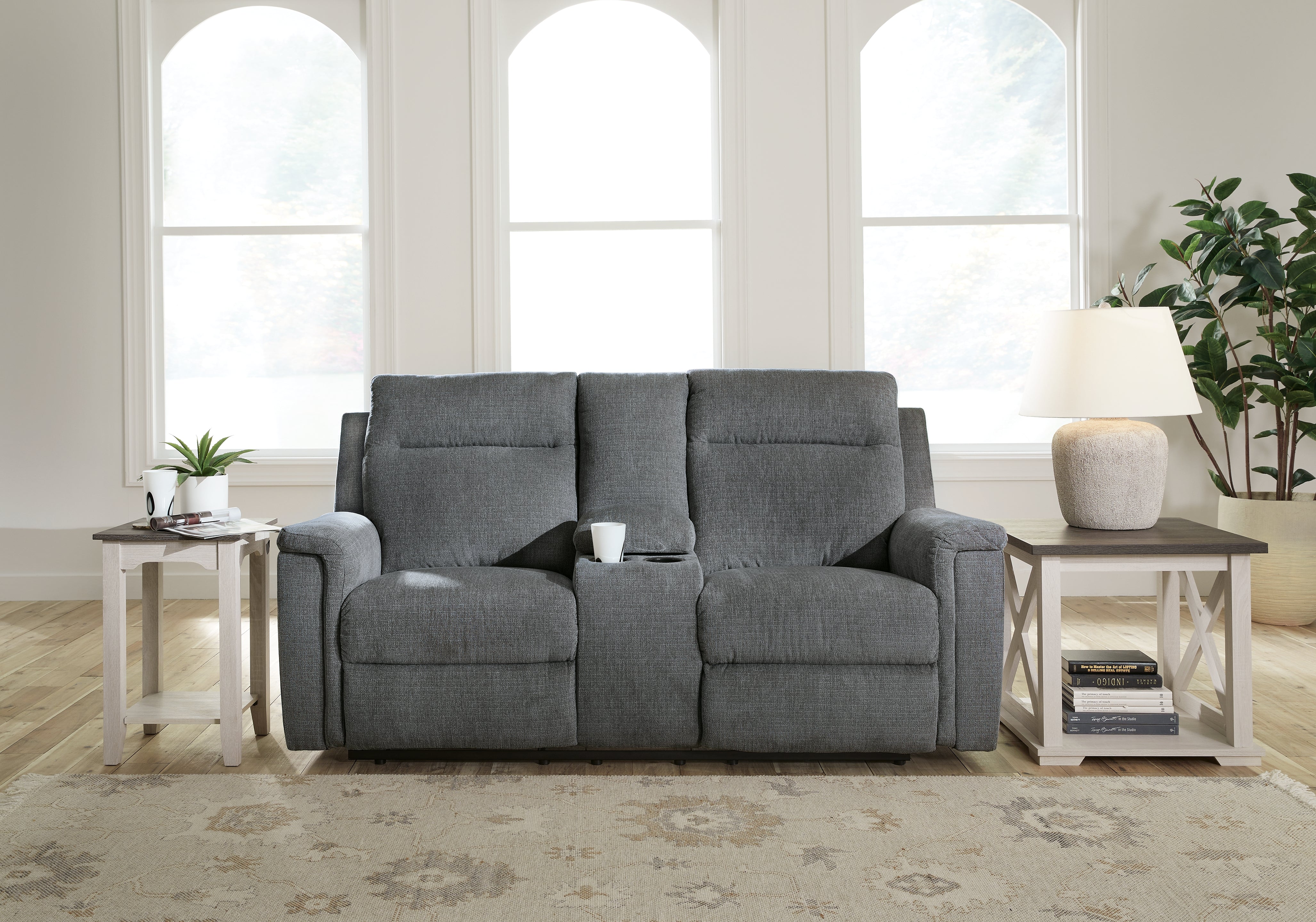 Prime Furniture - Ashley Furniture - Barnsana Living Room - DBL REC PWR Loveseat w/Console / Gravel - 3320296
