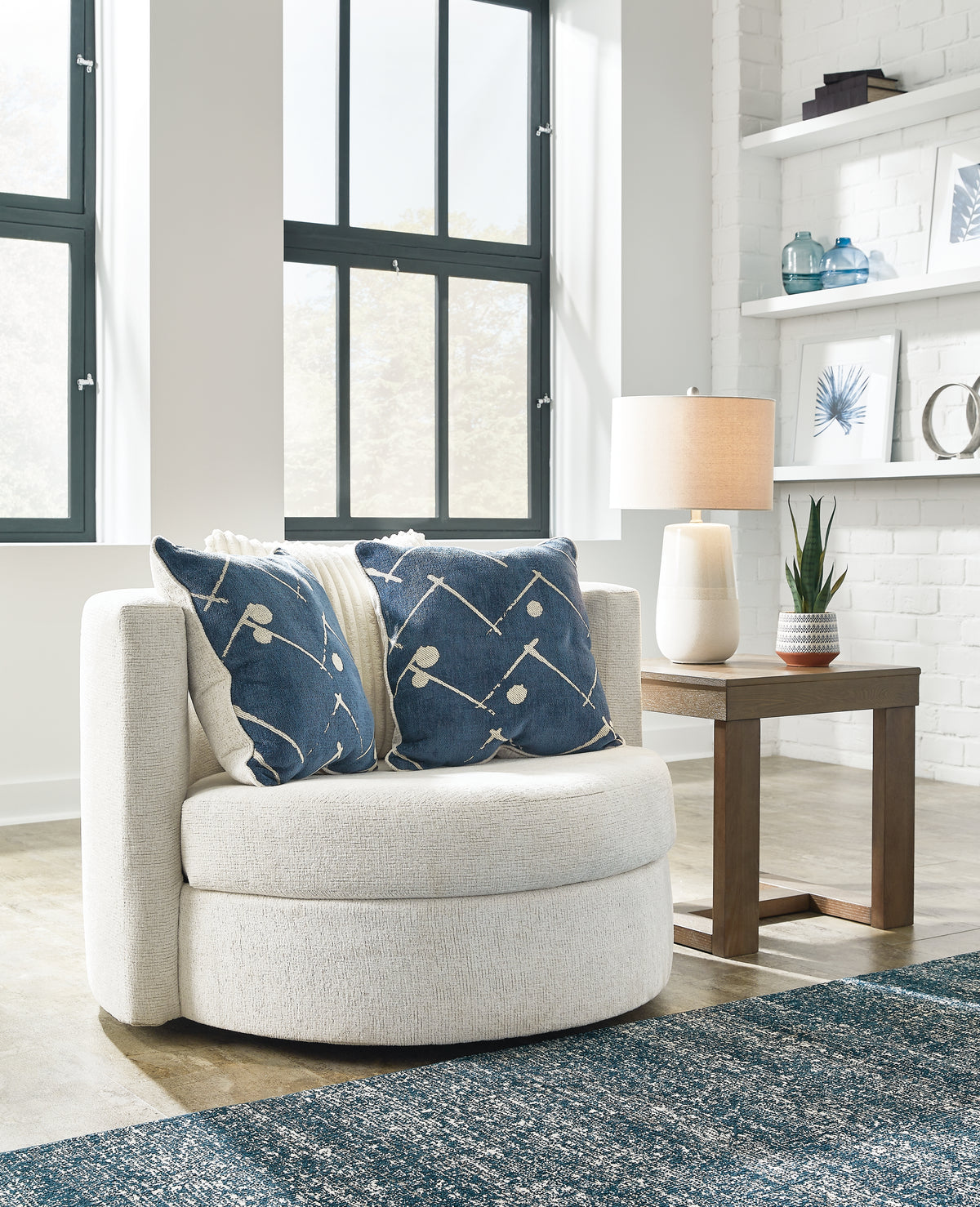 Prime Furniture - Ashley Furniture - Padova Living Room - Swivel Accent Chair / Ivory - 3370644