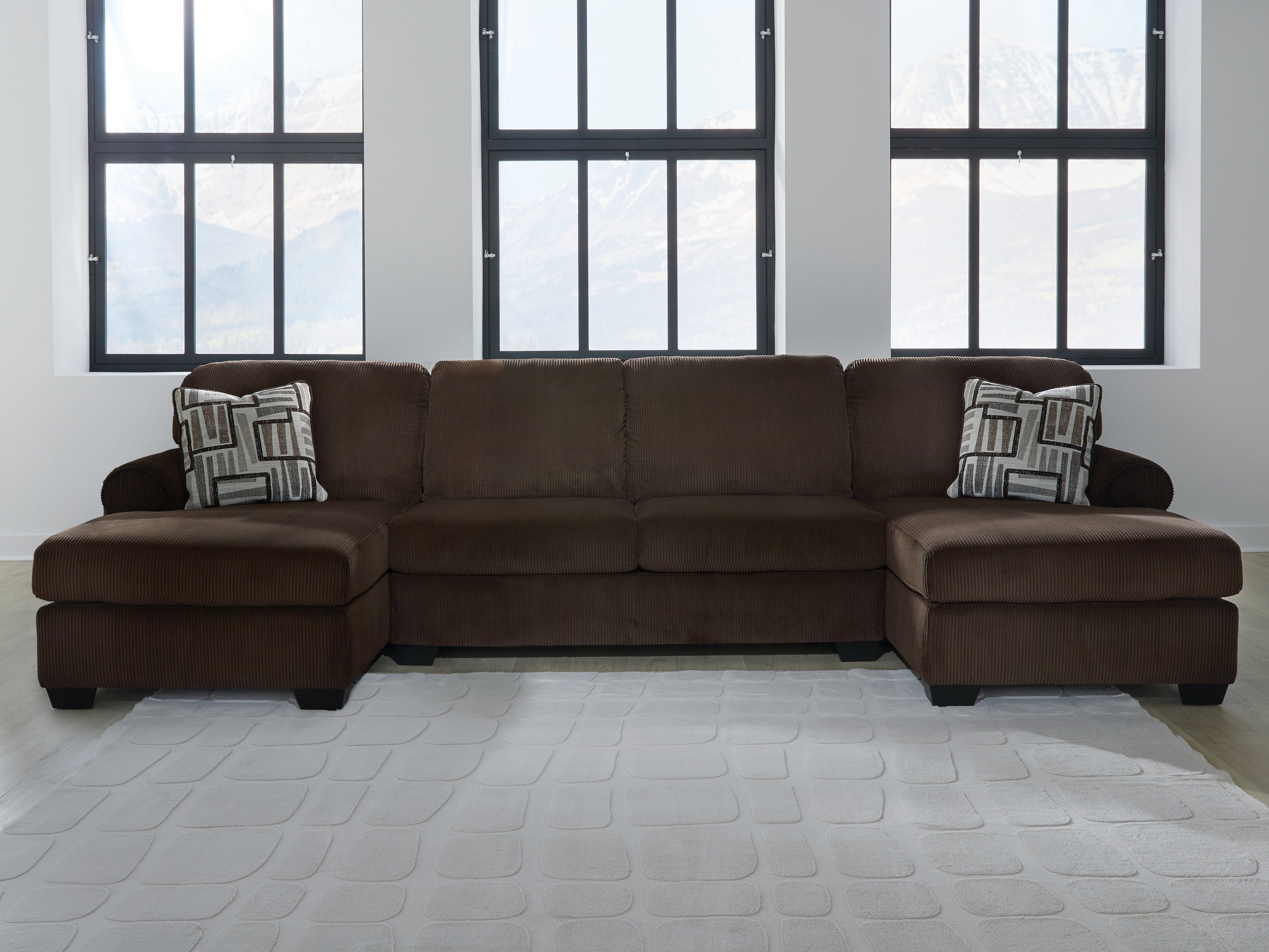 Prime Furniture - Ashley Furniture - Kimlee Sectional - RAF 3-Piece Sectional with Double Chaise / Chocolate - PC35603S3