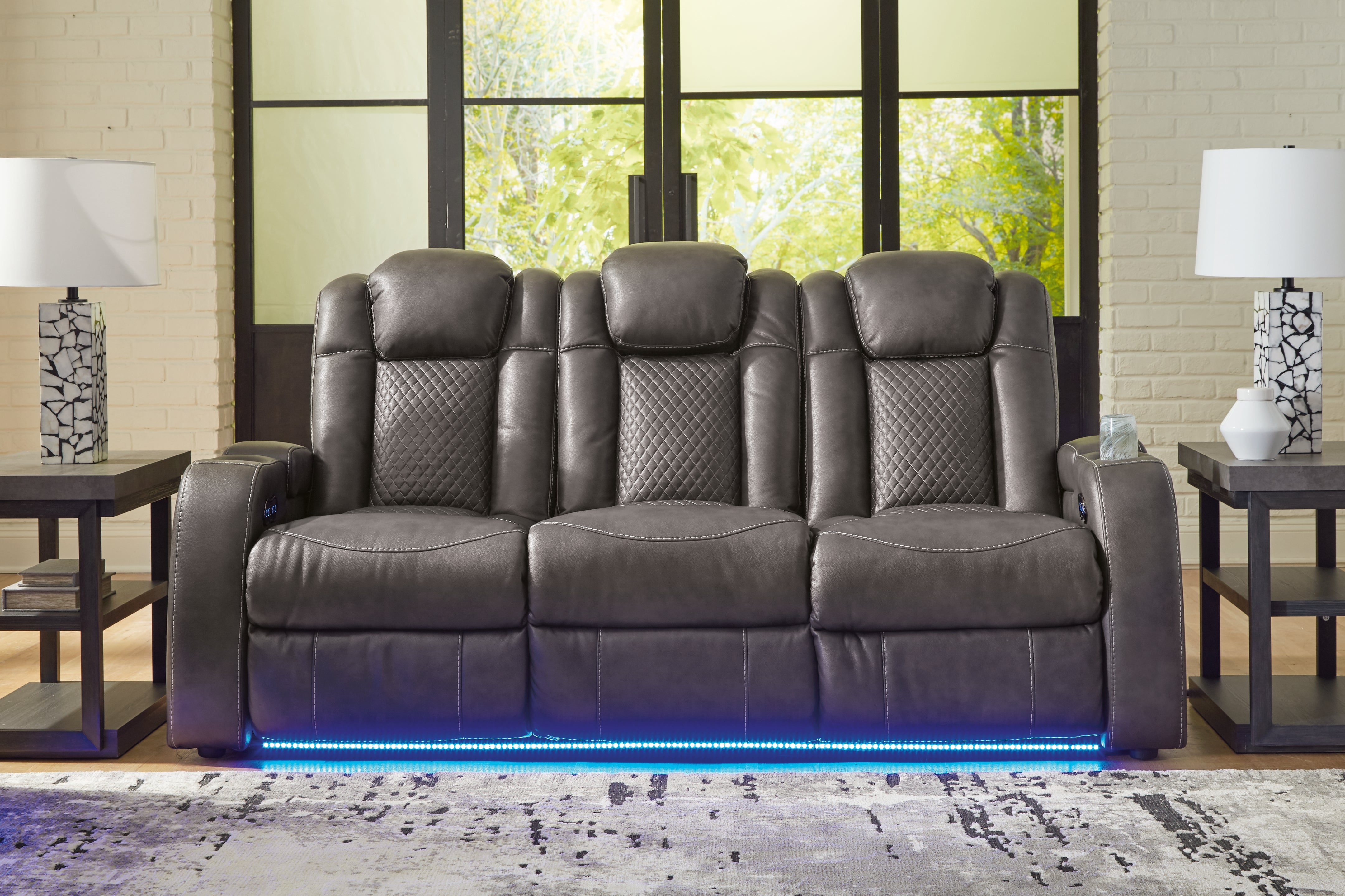 Prime Furniture - Ashley Furniture - Fyne-Dyme Living Room - PWR REC Sofa with ADJ Headrest / Shadow - 3660215