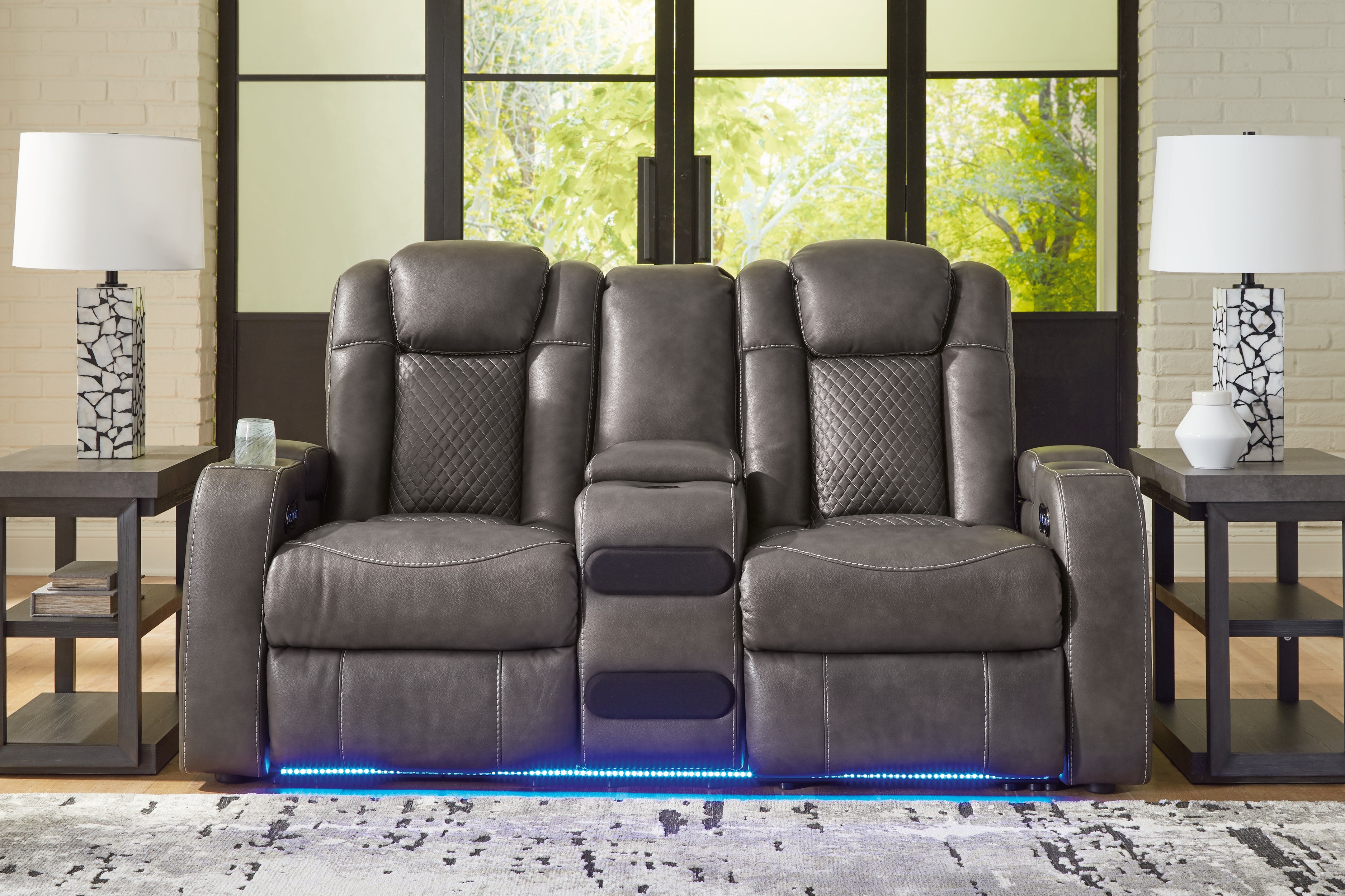 Prime Furniture - Ashley Furniture - Fyne-Dyme Living Room - PWR REC Loveseat/CON/ADJ HDRST / Shadow - 3660218