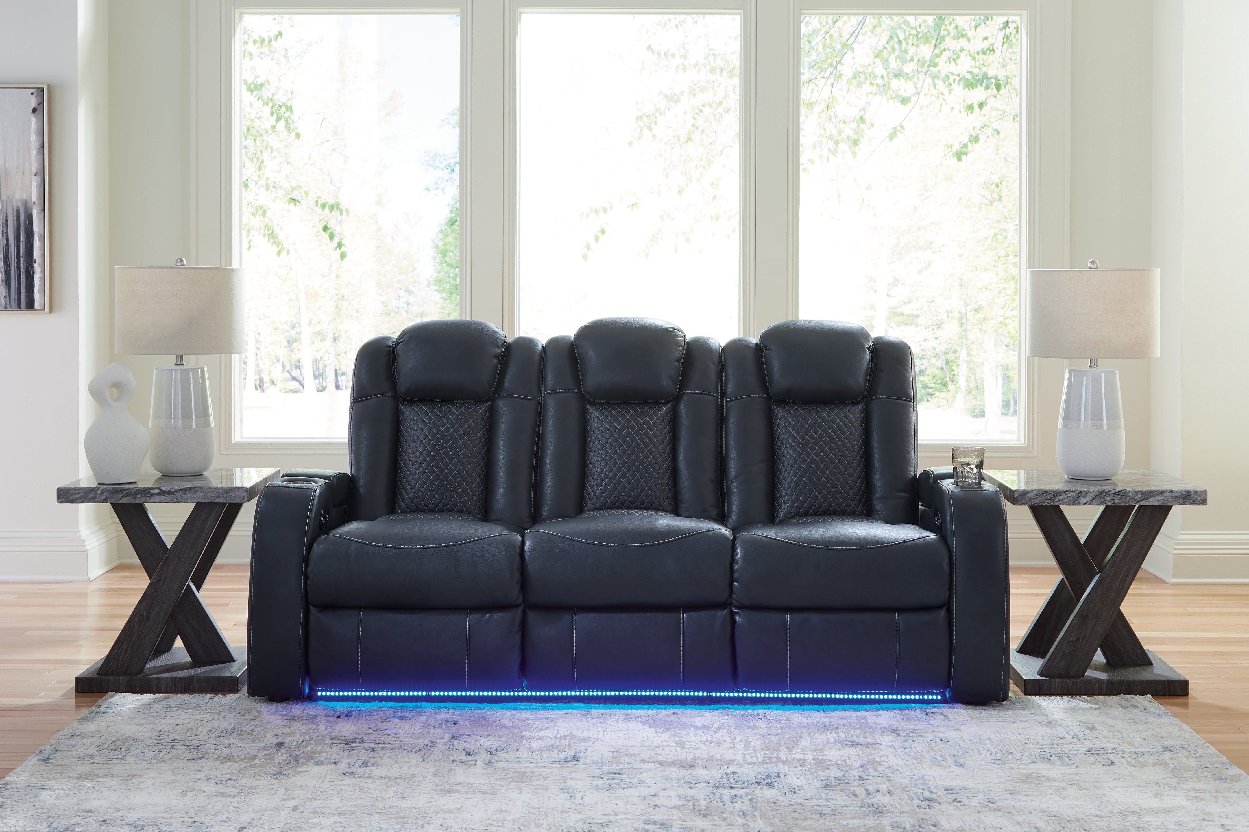 Prime Furniture - Ashley Furniture - Fyne-Dyme Living Room - PWR REC Sofa with ADJ Headrest / Sapphire - 3660315