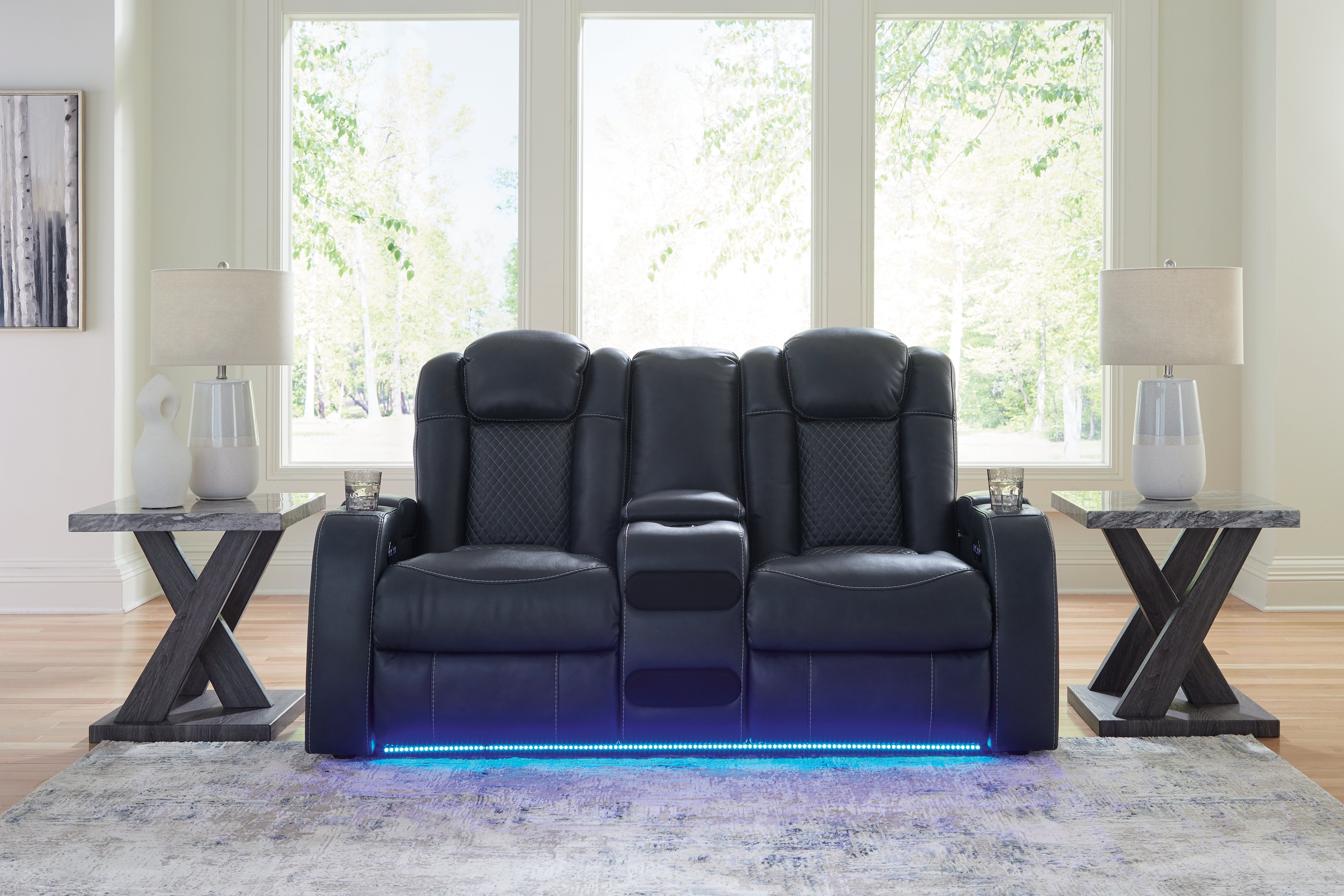 Prime Furniture - Ashley Furniture - Fyne-Dyme Living Room - PWR REC Loveseat/CON/ADJ HDRST / Sapphire - 3660318