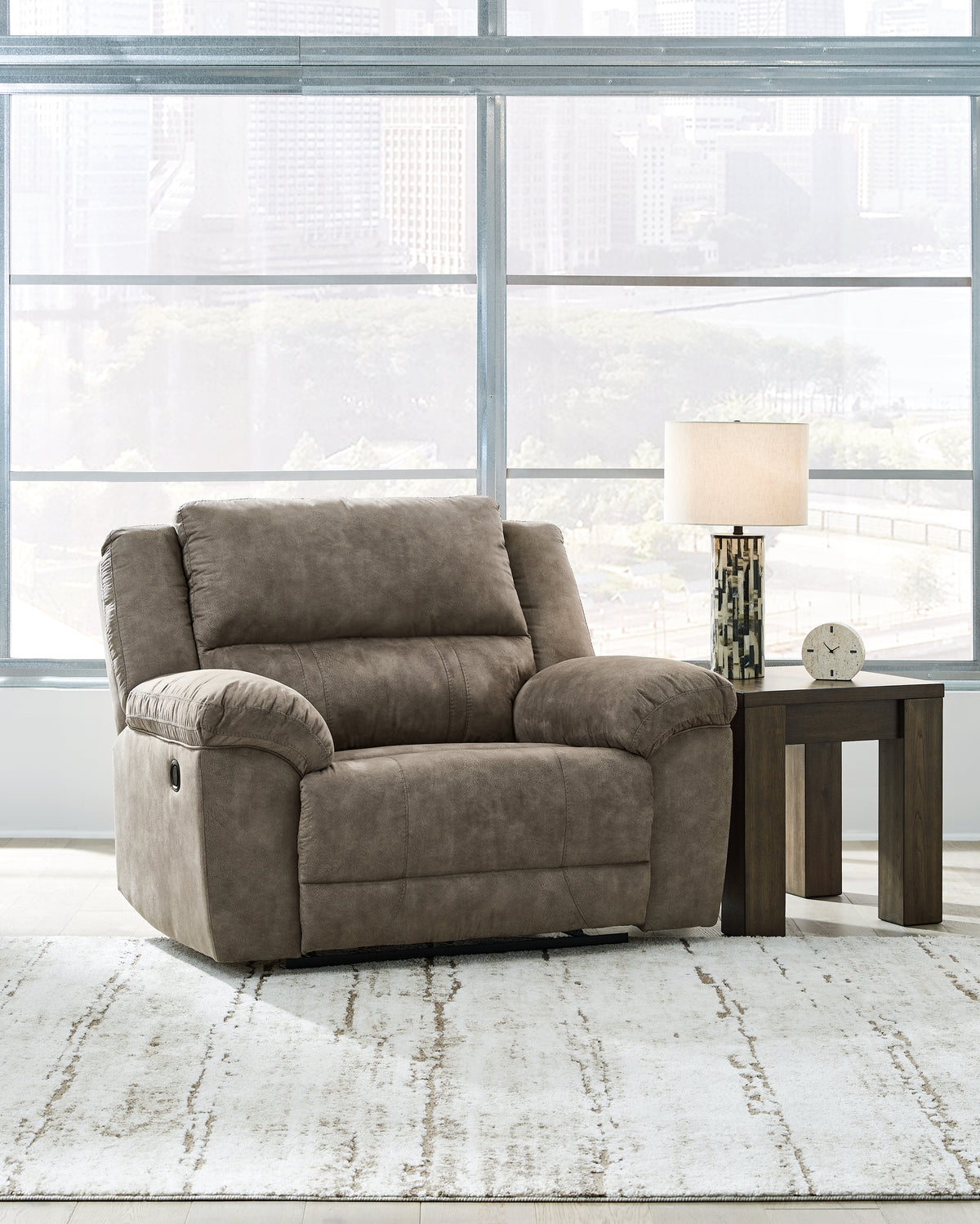 Prime Furniture - Ashley Furniture - Laresview Living Room - DBL Rec Loveseat w/Console / Fossil - 3720394