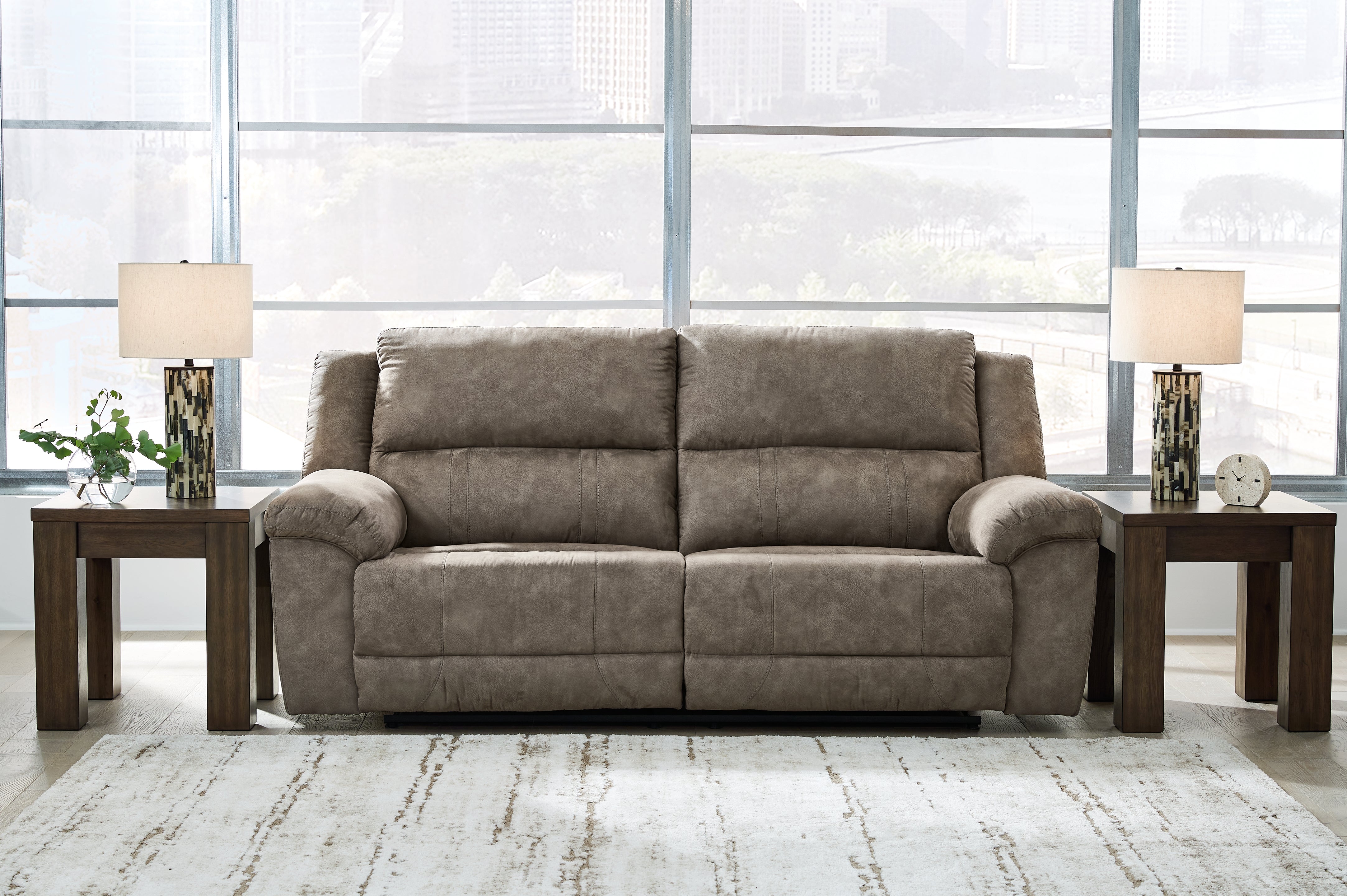 Prime Furniture - Ashley Furniture - Laresview Living Room - 2 Seat Reclining Sofa / Fossil - 3720381